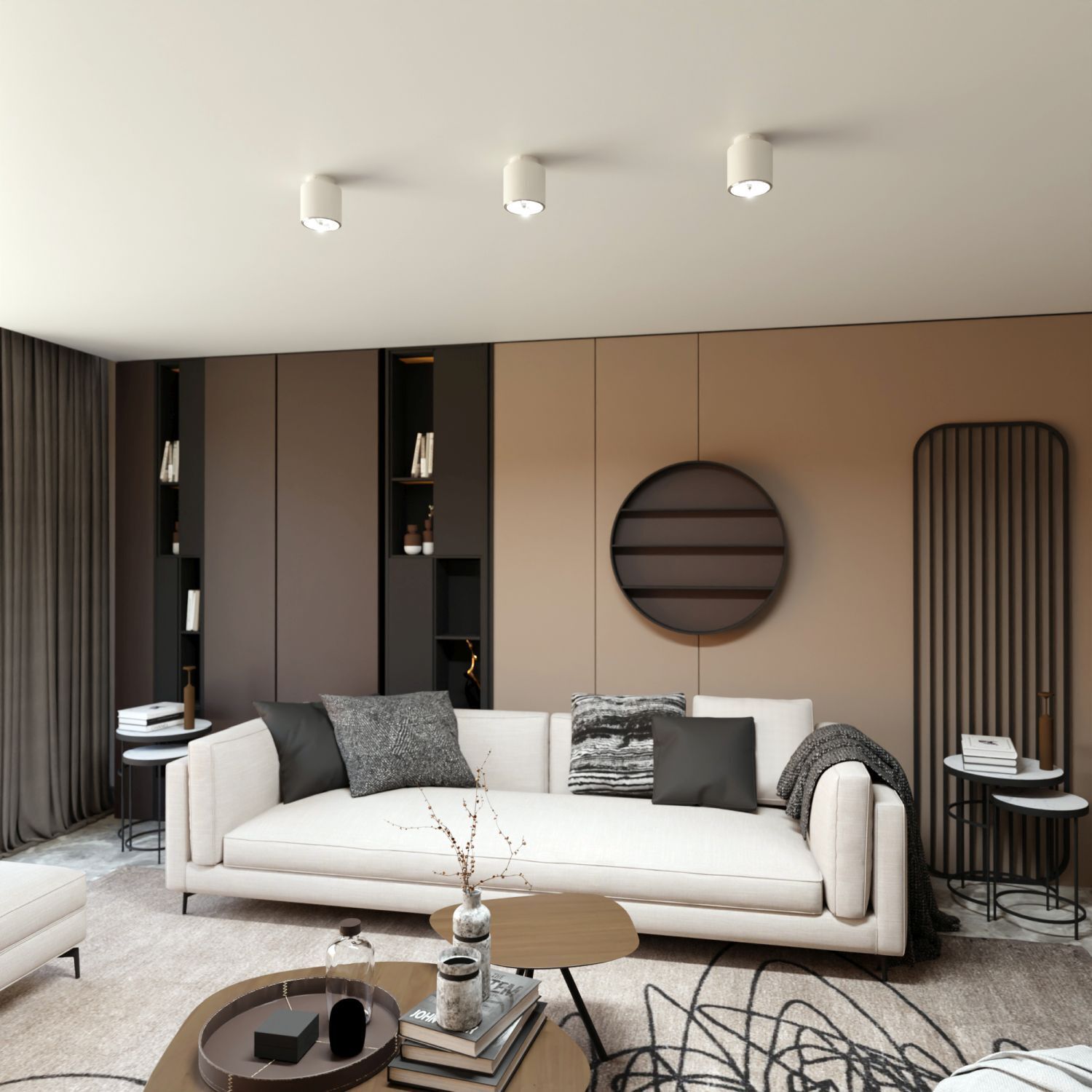 Deckenspot Weiß Aufputz Ø 11,5 cm H: 12 cm GU10 AR111 Metall Dekoration für Zuhause, Innenarchitektur, Wohnzimmer, Kissen, Lampe