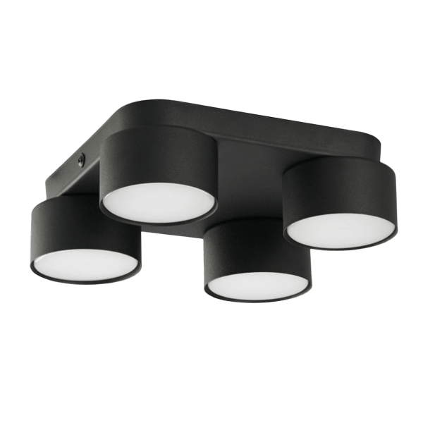 Deckenleuchte, 4-Licht, schwarz, rund, LED