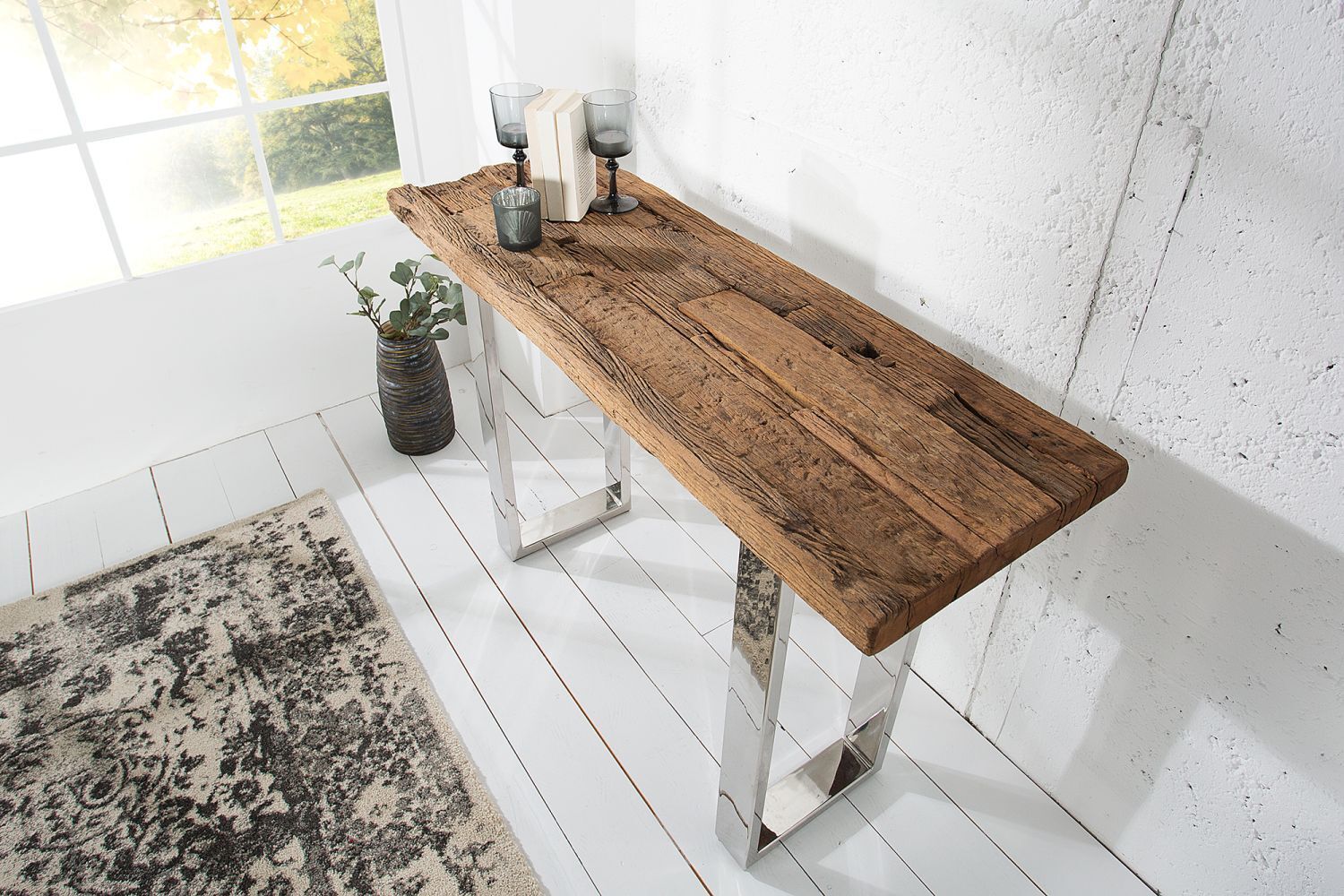 Konsolentisch recyceltes Teakholz Metall 60 cm in Natur