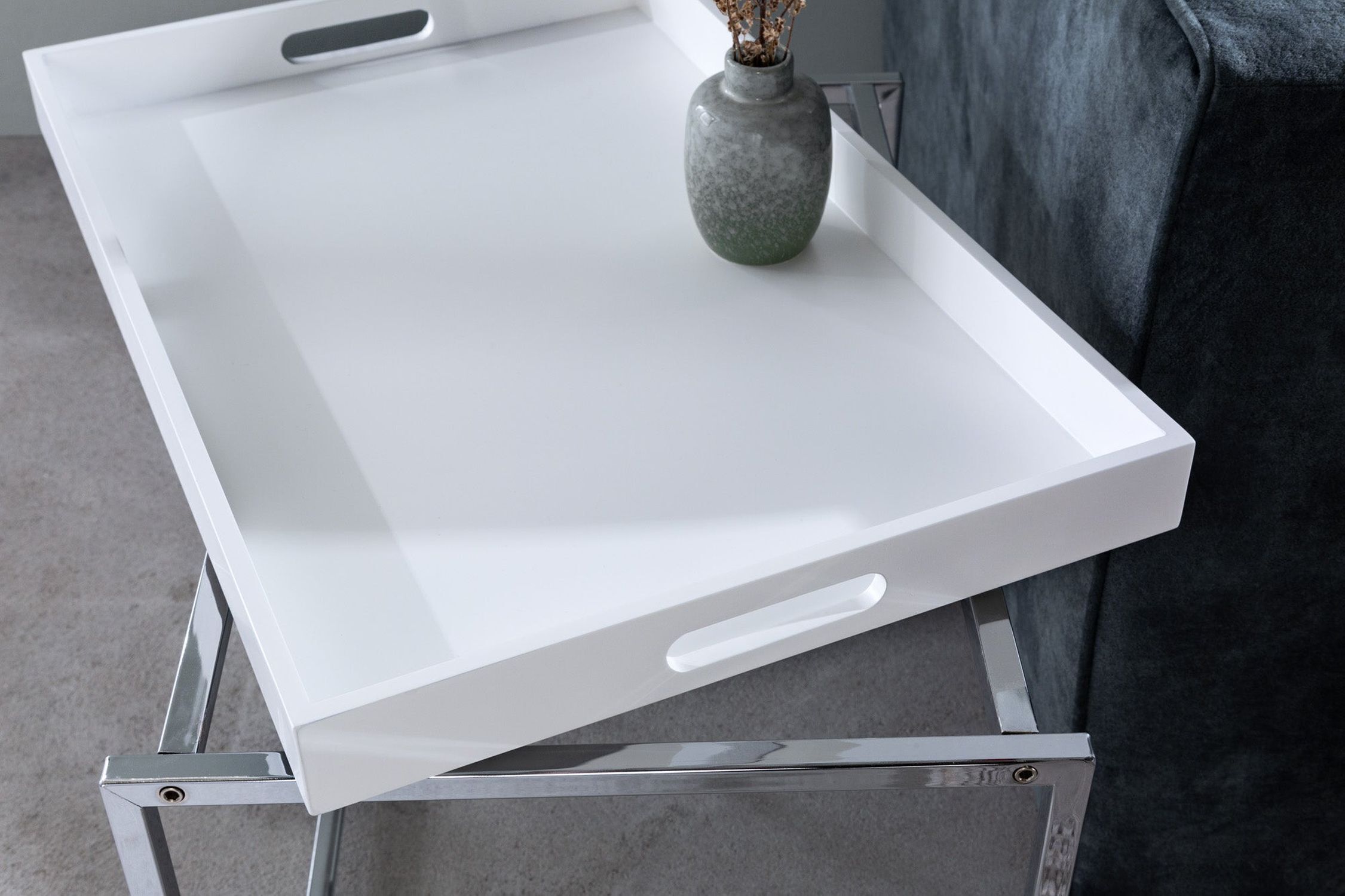 Couchtisch 2er Set MDF Metall in Weiß Chrom mit Tabletts Moebel, Tabelle, Tischplatte, Tablett
