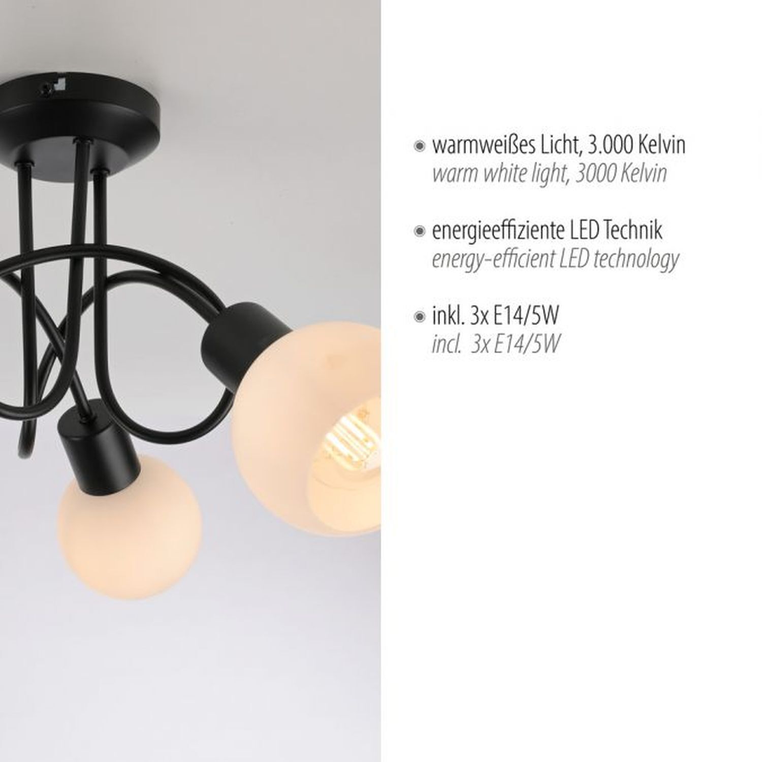 Deckenlampe Metall Glas L:38 cm inkl E14 dekorativ