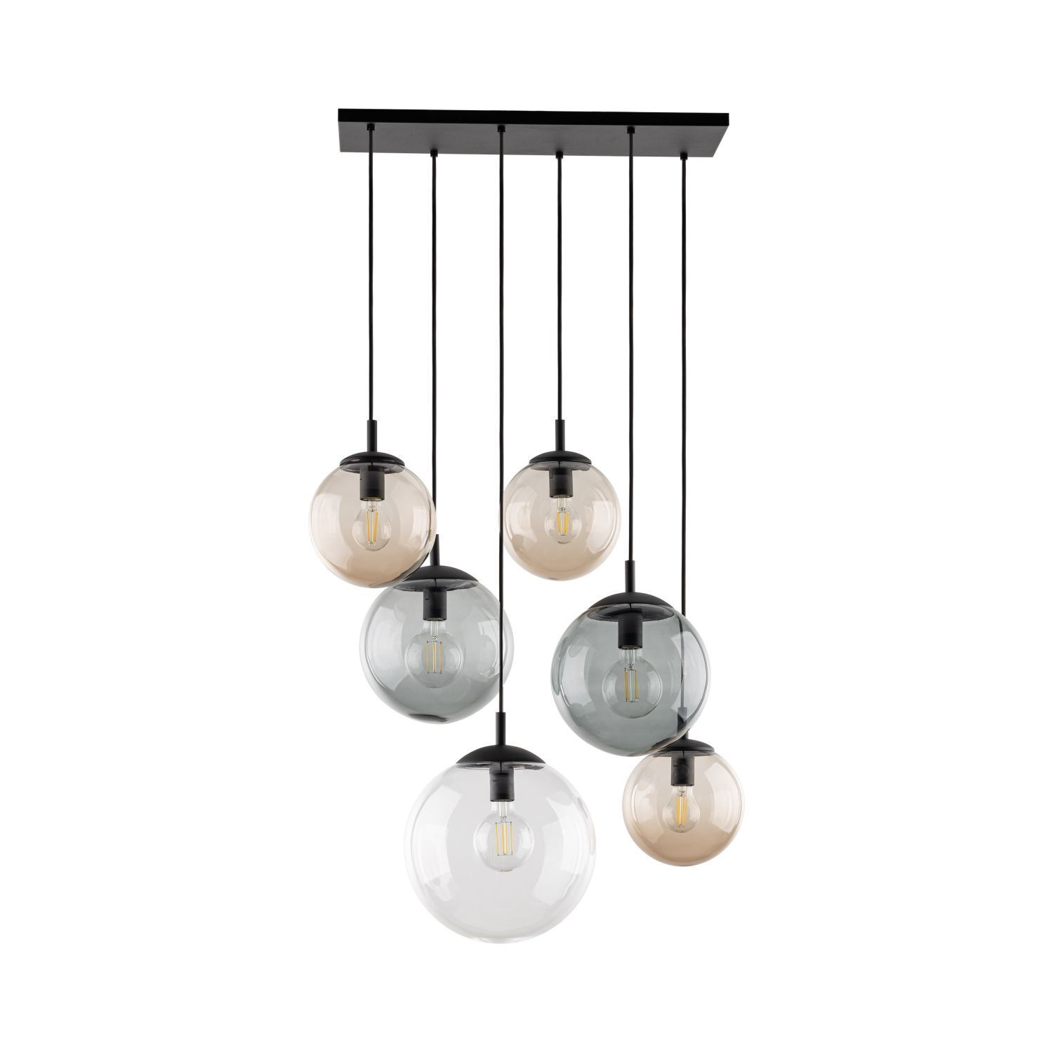 Pendelleuchte Rauchglas L: 77 cm H: max. 140 cm 6x E27
