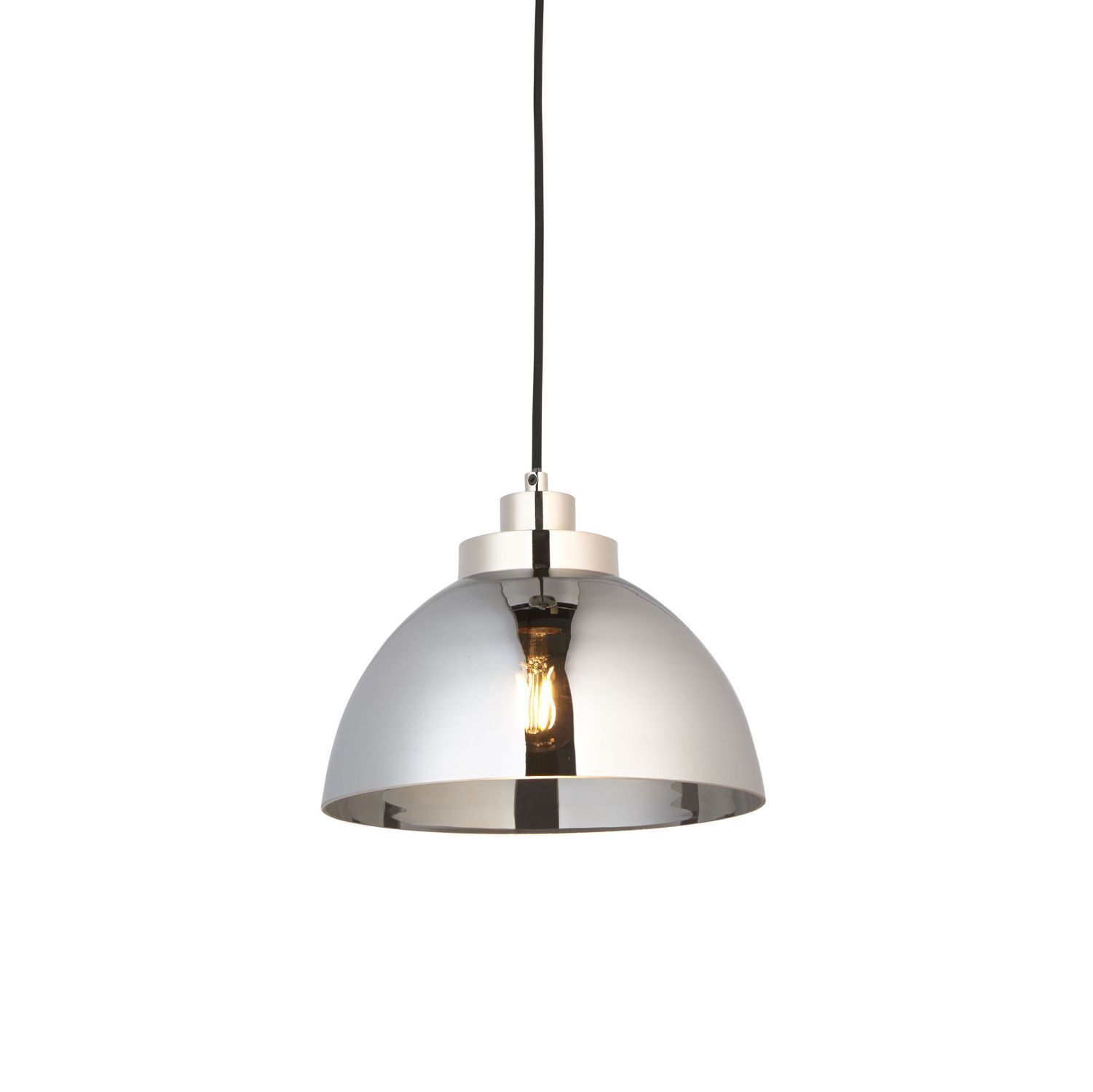 Hängeleuchte Glas Metall rund D: 27 cm in Chrom Retro E27