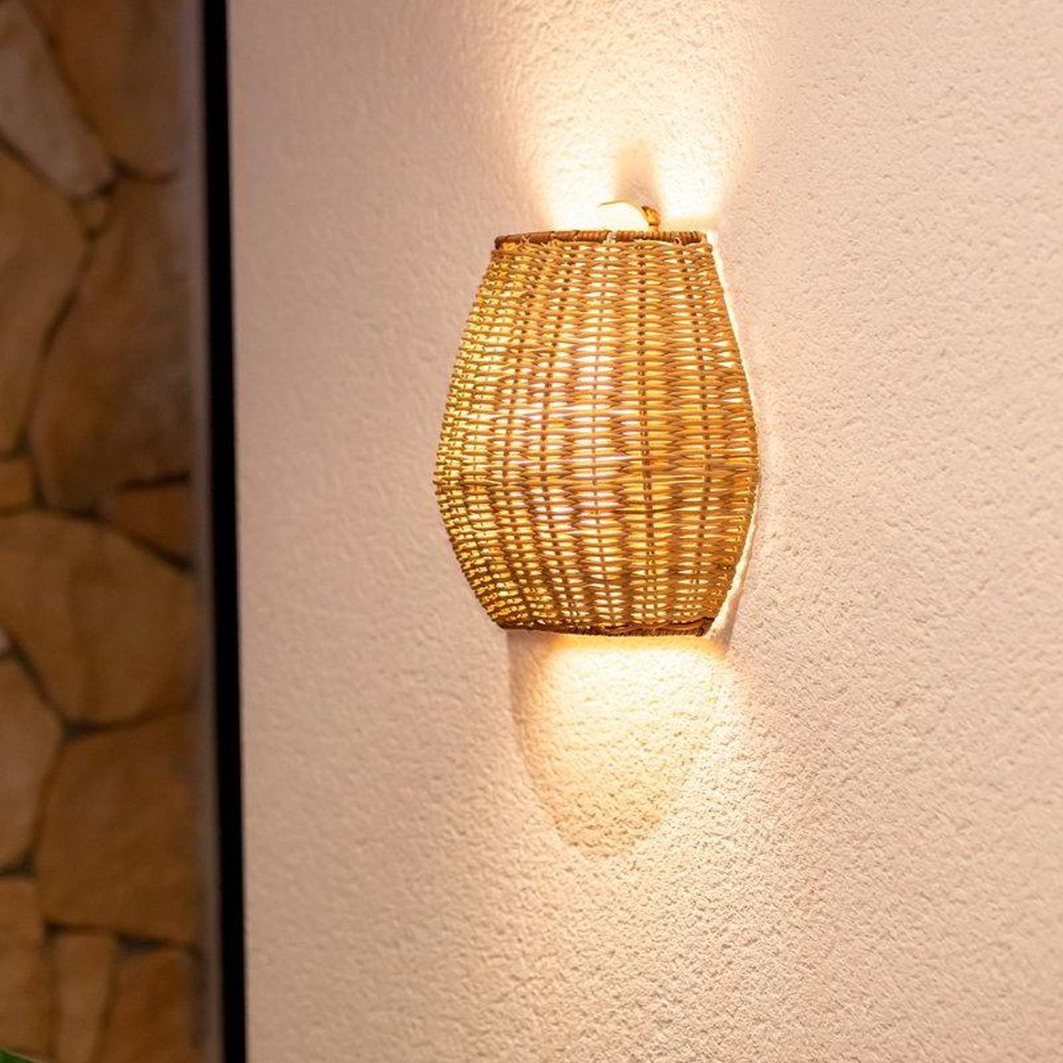 LED Außenleuchte Akku Rattan H: 24,5 cm kabellos dimmbar