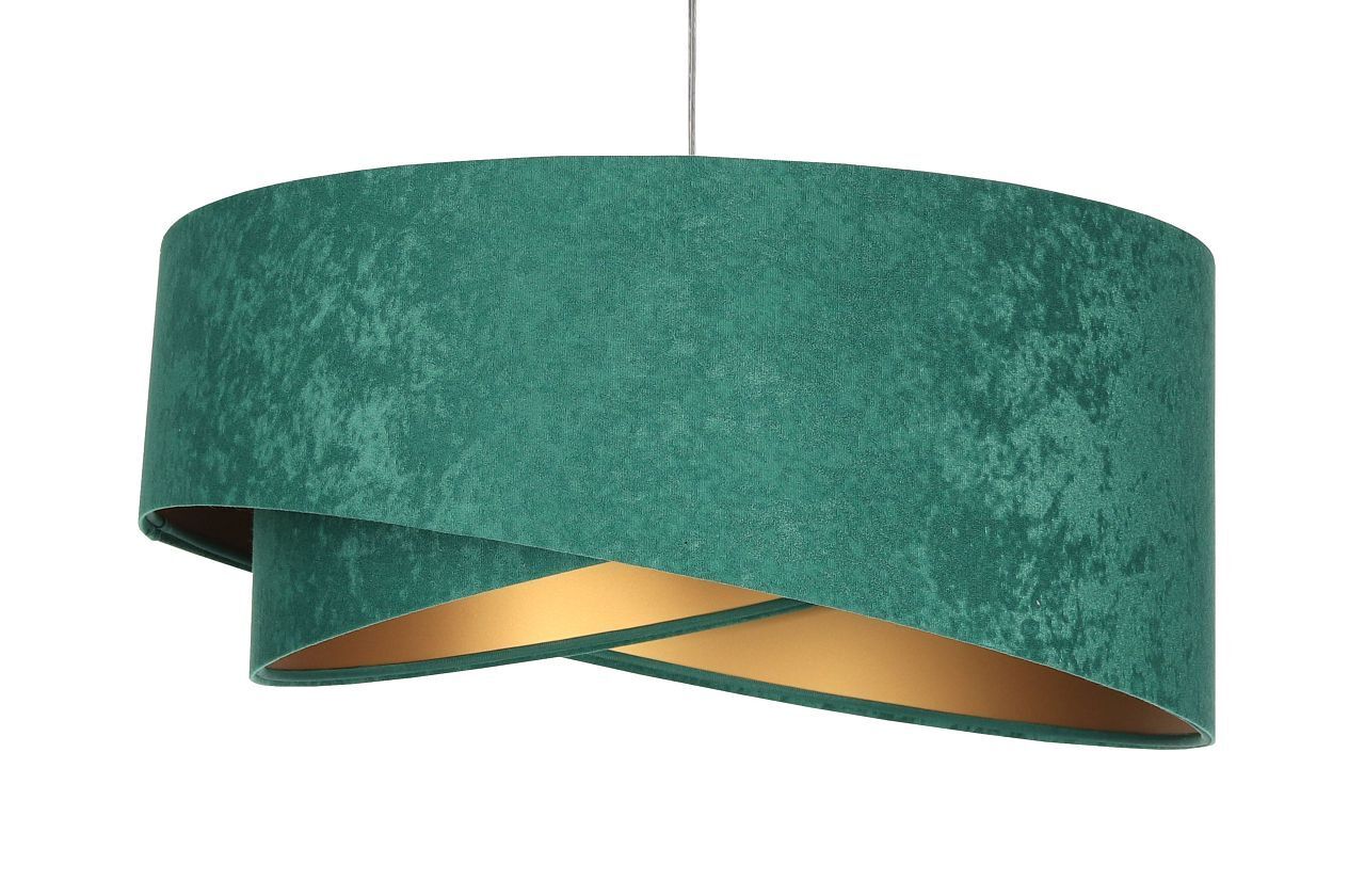 Hängeleuchte Stoff E27 rund D: 50 cm Grün Gold Velours Optik