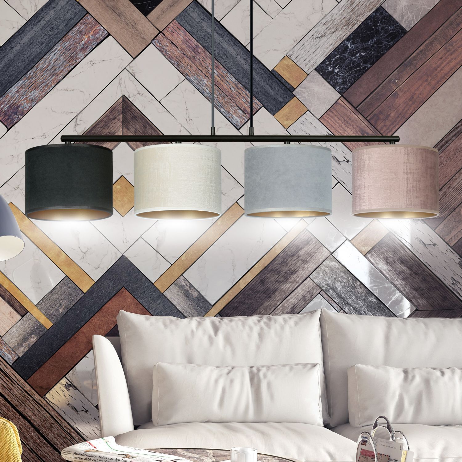 Pendelleuchte Stoff Metall L: 97 cm 4-flammig E27 CYRIL Drinnen, Innenarchitektur, Lampe, Klebeband