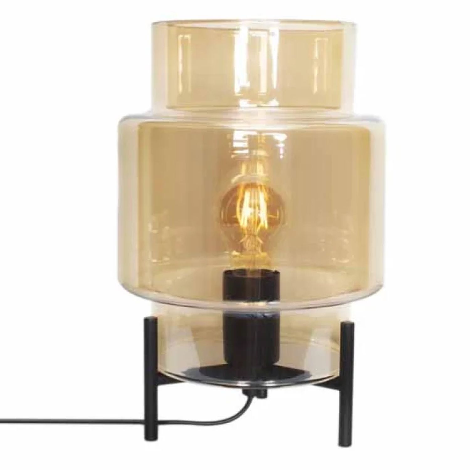 Tischleuchte Metall Rauchglas 29 cm hoch Dreibein E27 Lampe