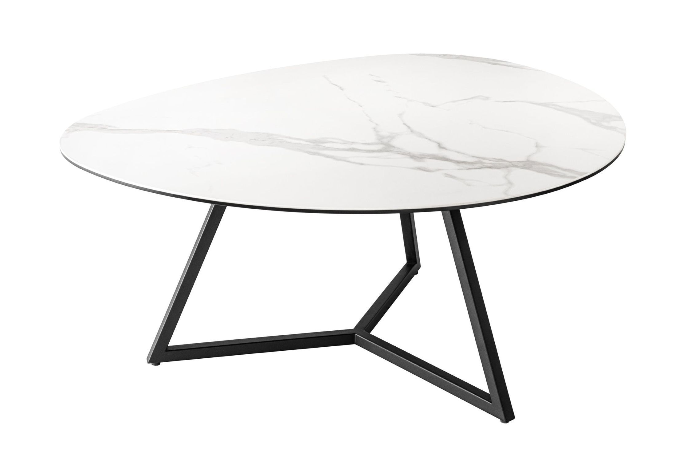 Couchtisch Keramik Hartglas Metall in Weiß Schwarz 90x75 cm