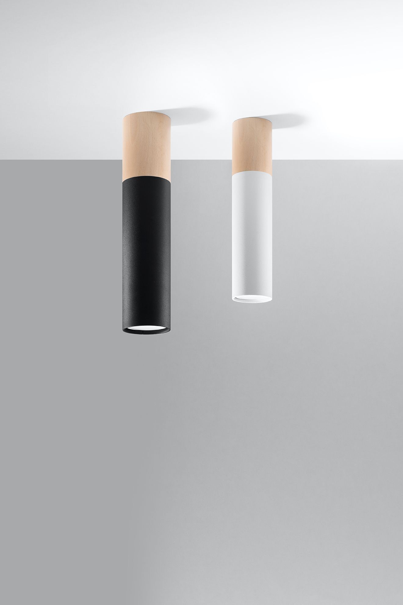 Deckenlampe Skandinavisch Metall Holz Weiß Natur Ø 6 cm Zylinder