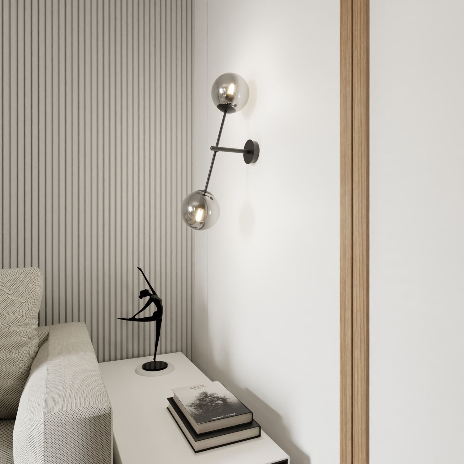 Wandlampe Rauchglas Metall H: 57 cm drehbar E14 2-flammig