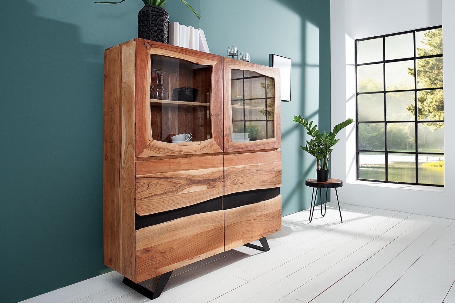 Sideboard Akazienholz Metall 20 cm in Natur Schwarz