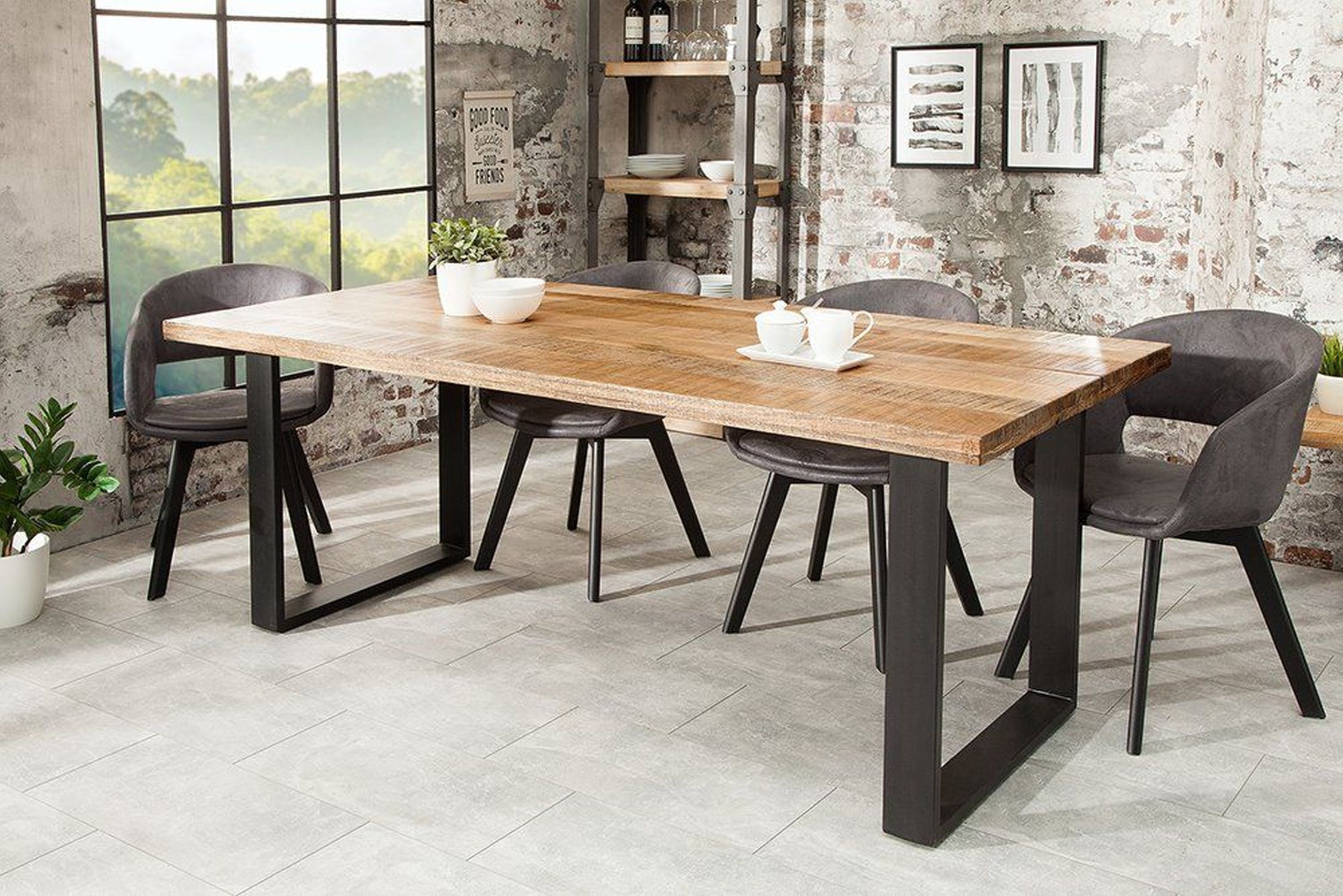 Esstisch Mango Holz Eisen 160x30 cm in Natur Schwarz