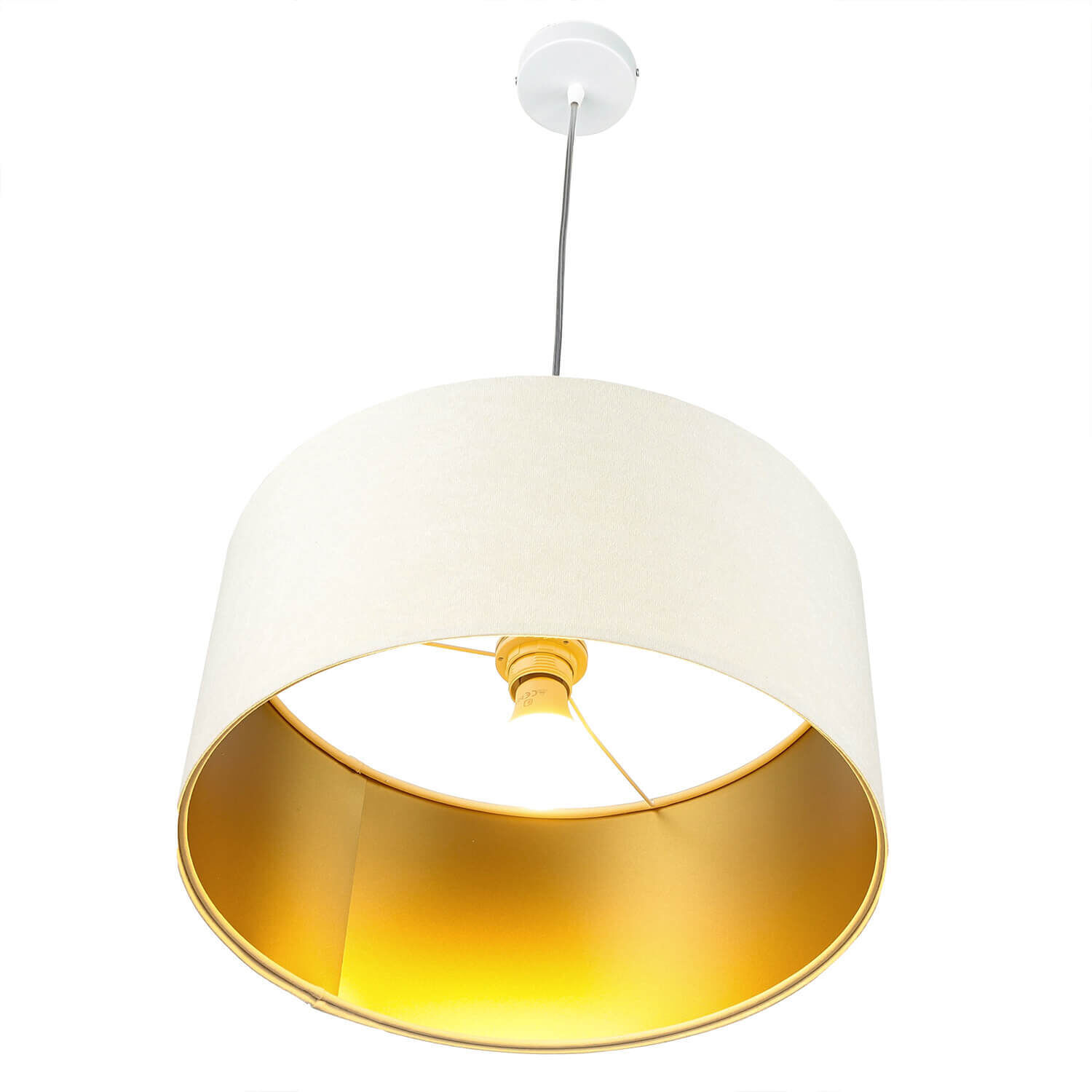 Hängeleuchte Retro Creme Gold Stoff rund Esszimmer Lampe, Lampenschirm, Kronleuchter