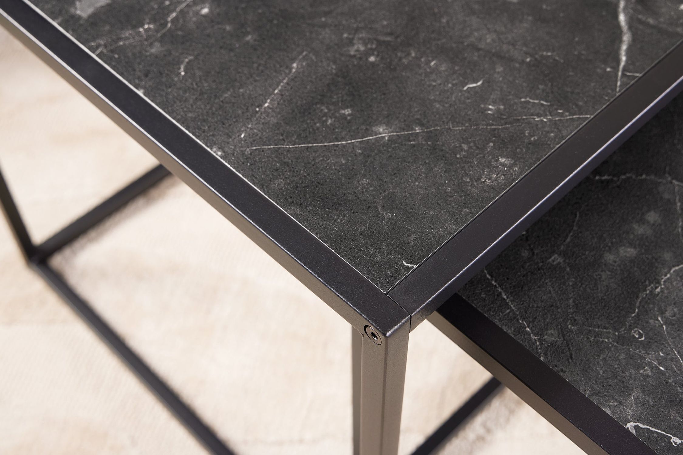 Beistelltisch 2er Set in Anthrazit Schwarz Fußboden, Schiefer, Tabelle, Tischplatte, Bodenbeläge