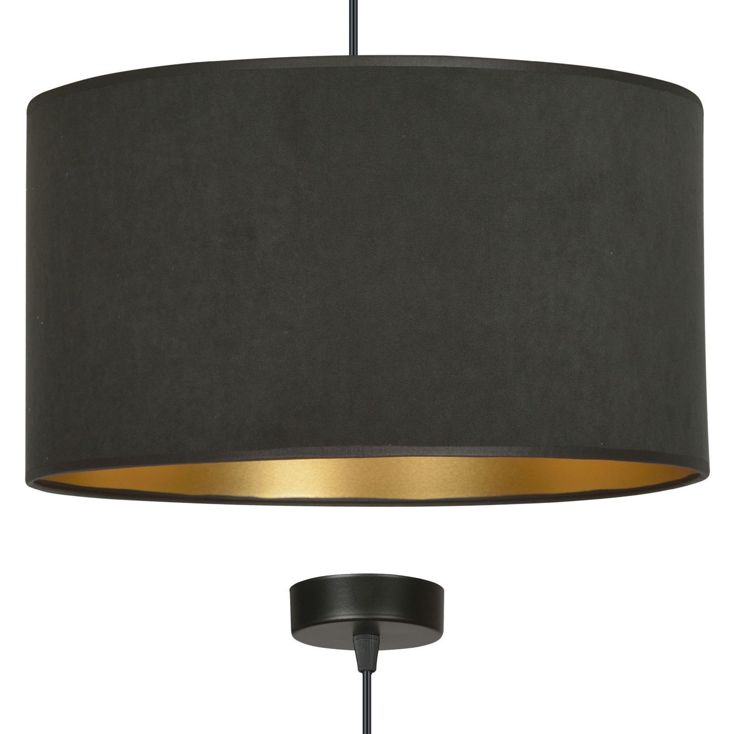 Pendelleuchte Schwarz Gold Ø 35 cm rund Stoff E27 CYRIL Lampe, Lampenschirm