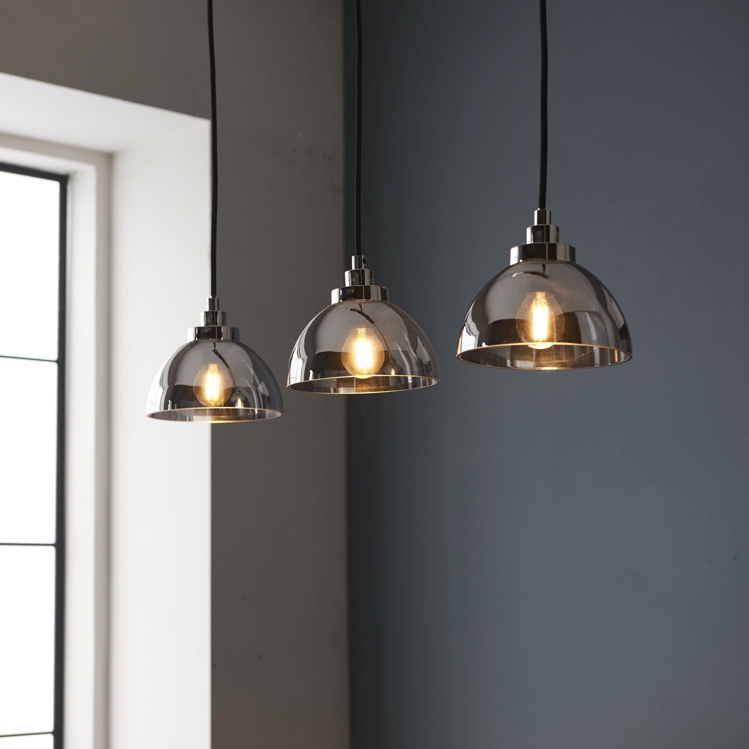 Hängeleuchte Glas Metall 3-flammig in Chrom Retro E27