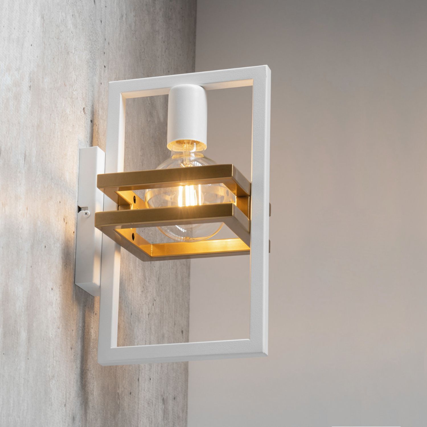 Weiße Wandlampe Gold Metall klein H:31 cm eckig E27