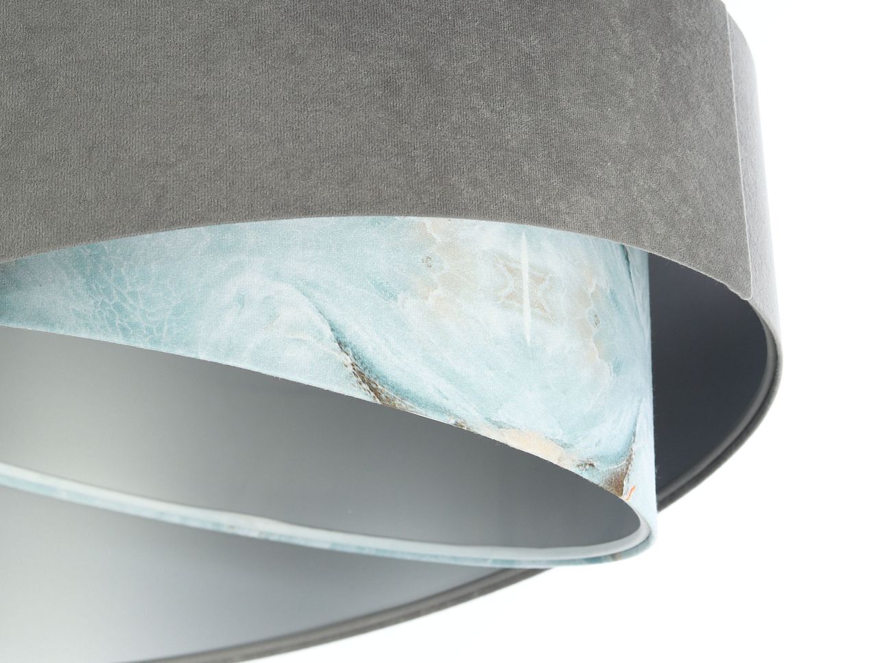 Pendelleuchte Stoffschirm Ø 50 cm rund Grau Hellblau Silber
