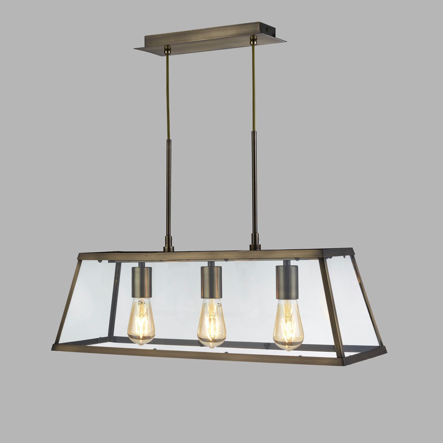 Hängeleuchte Glas Metall B: 65 cm 3x E27 Messing antik