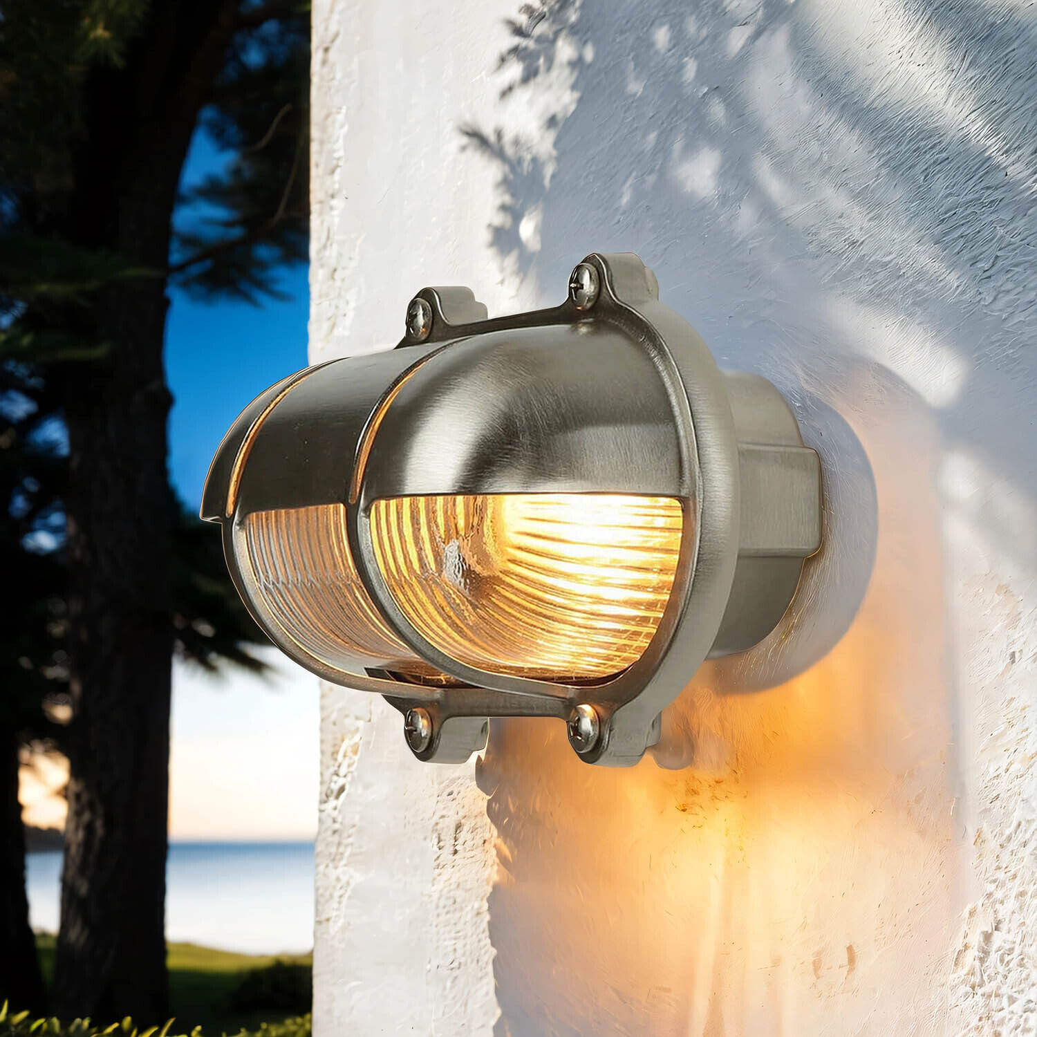 Wandlampe Nickel IP64 Echt-Messing oval Maritim