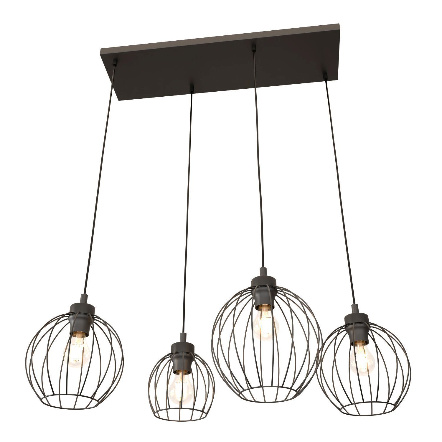 Metall Hängelampe E27 Schwarz 4-flammig L:70 cm lang