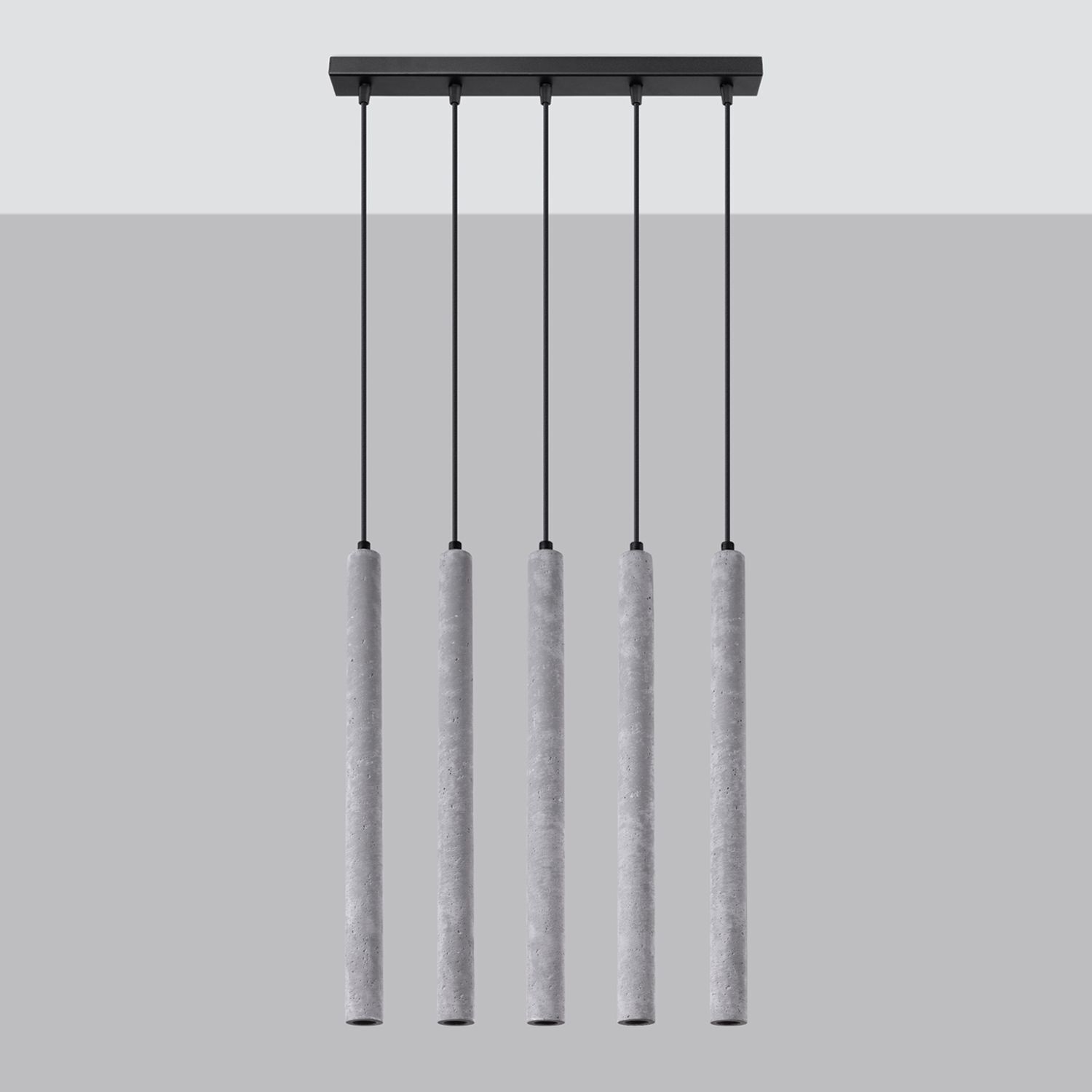 Hängelampe Beton Grau G9 5-flammig 45 cm lang Esstisch Hängeleuchte, Kronleuchter, Pendel, Betonoptik, Vier Fächer