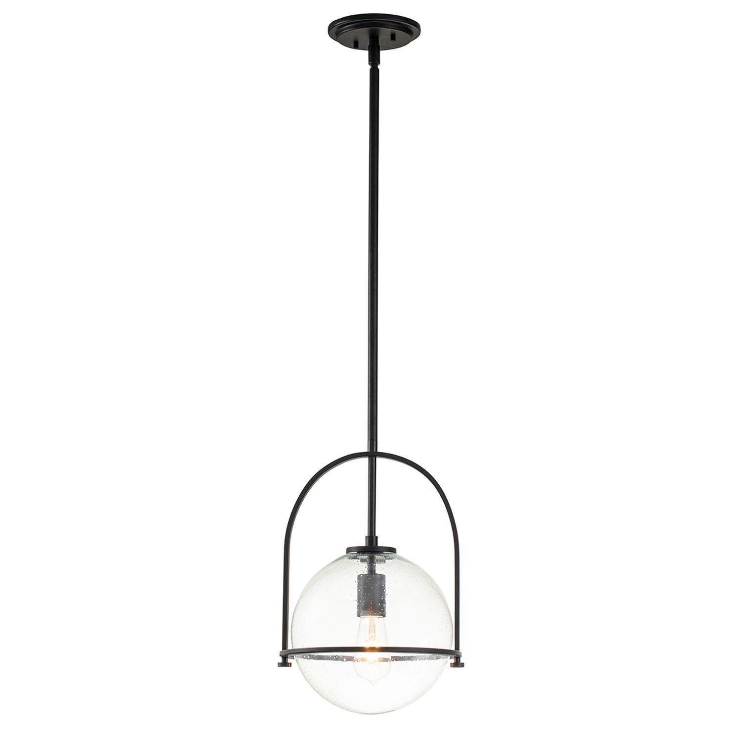Pendelleuchte Metall Glas E27 rund D: 28,9 cm Schwarz