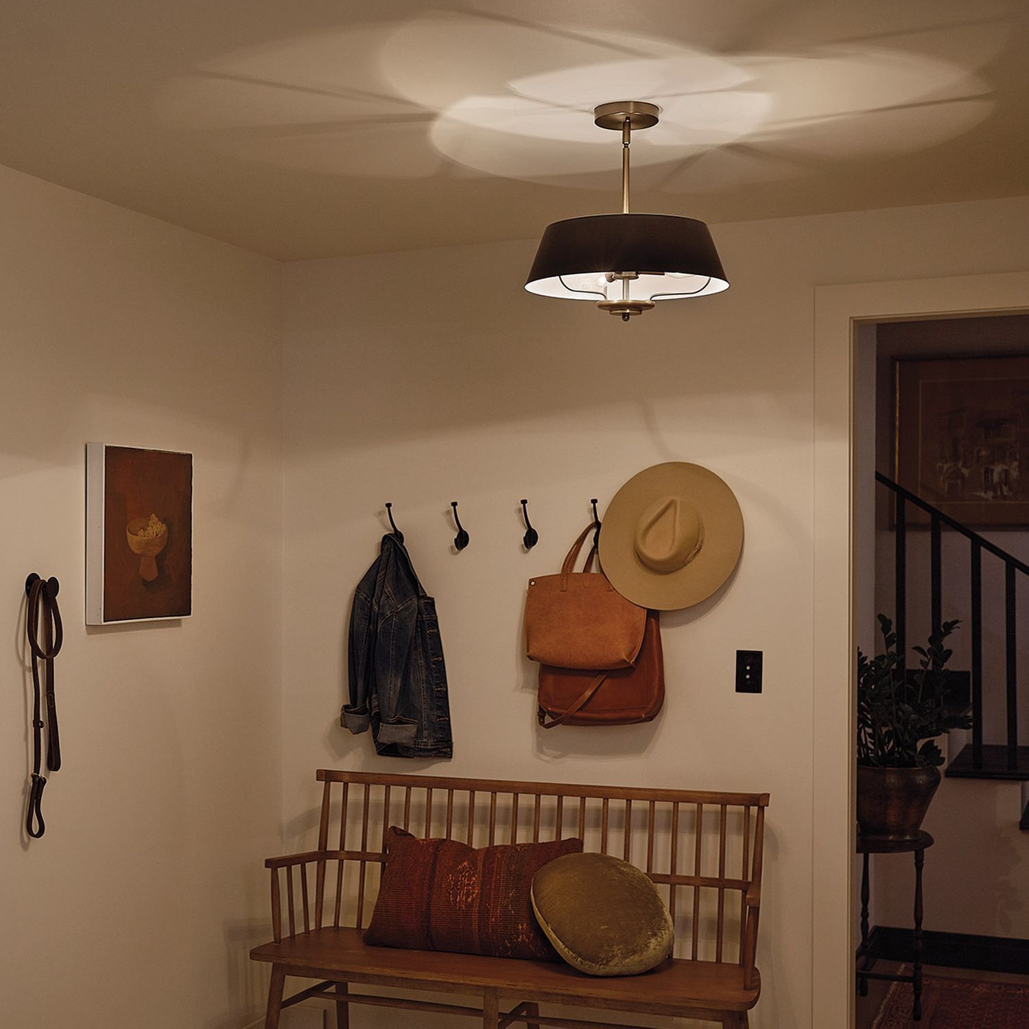 Lampe, Bank, Pflanze, Hut, Handtasche
