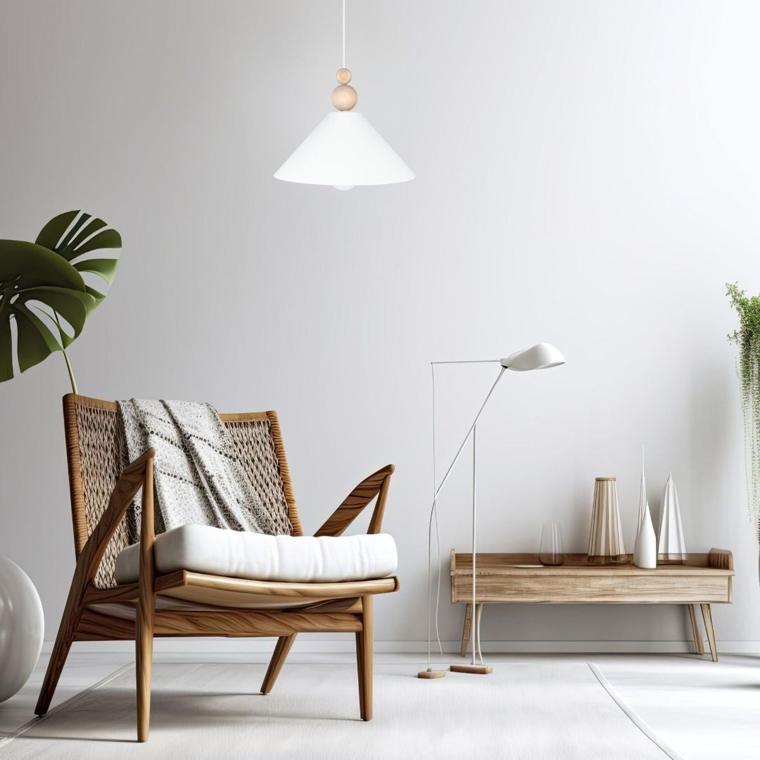 Weiße Hängeleuchte Holz Metall Ø26 cm rund E27 wohnlich wohnzimmer, holzstuhl, mies traditionell, lampe, deko-vasen