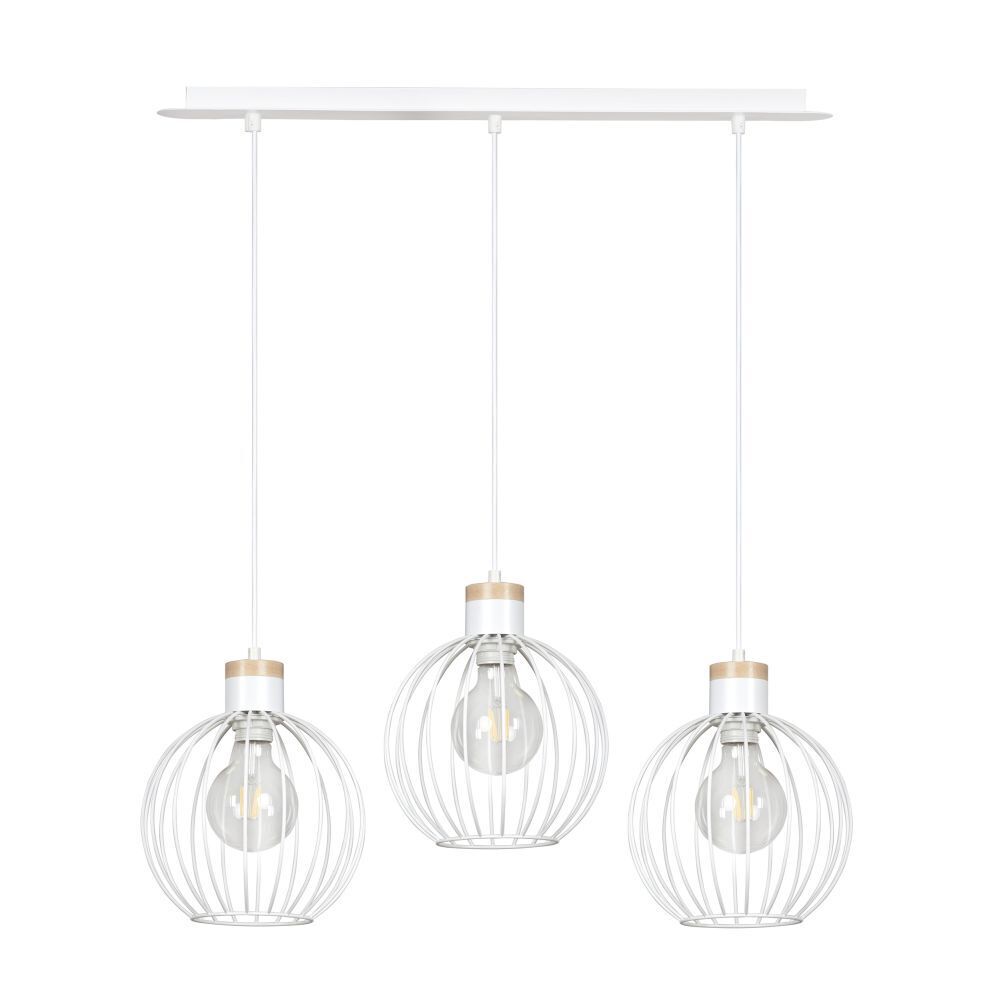 Pendelleuchte Weiß verstellbar Retro Metall Holz 3x E27