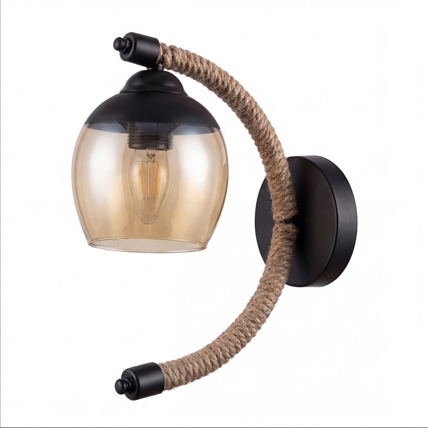 Wandleuchte, Wandlampe, Glühbirne, Glaskugel, Rope-Armung