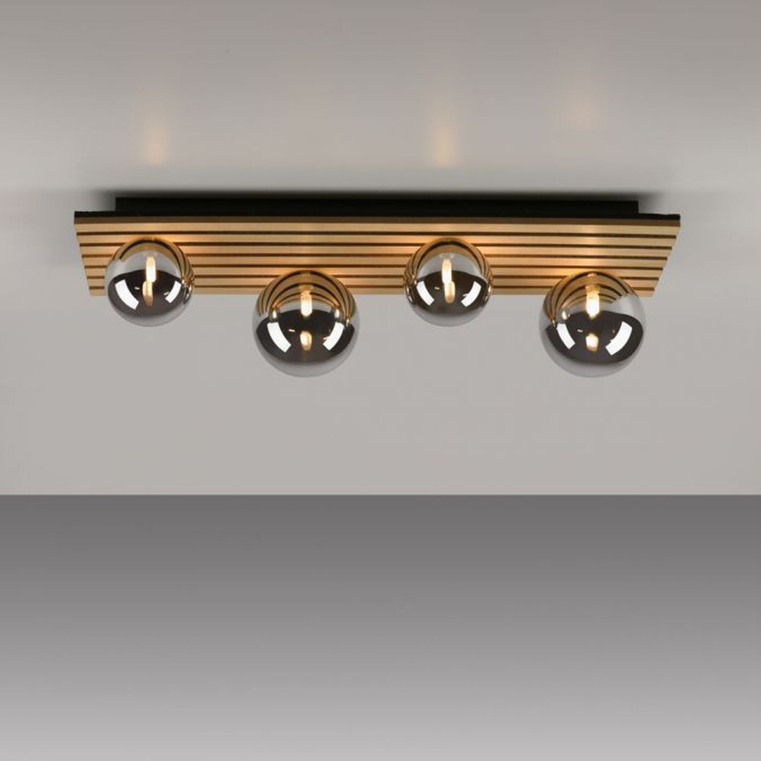 Wohnliche Deckenlampe Glaskugeln Holz G9 80 cm Natur