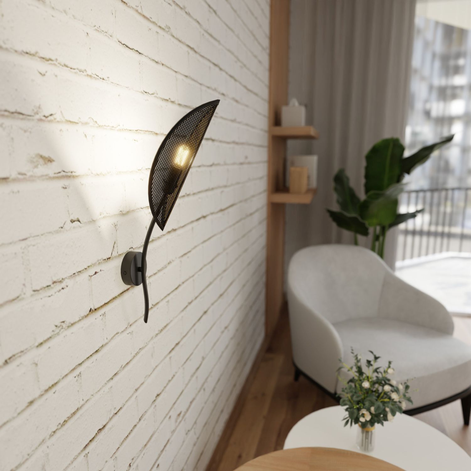 Wandlampe Stoff Metall H: 51 cm drehbar in Schwarz Gold E14