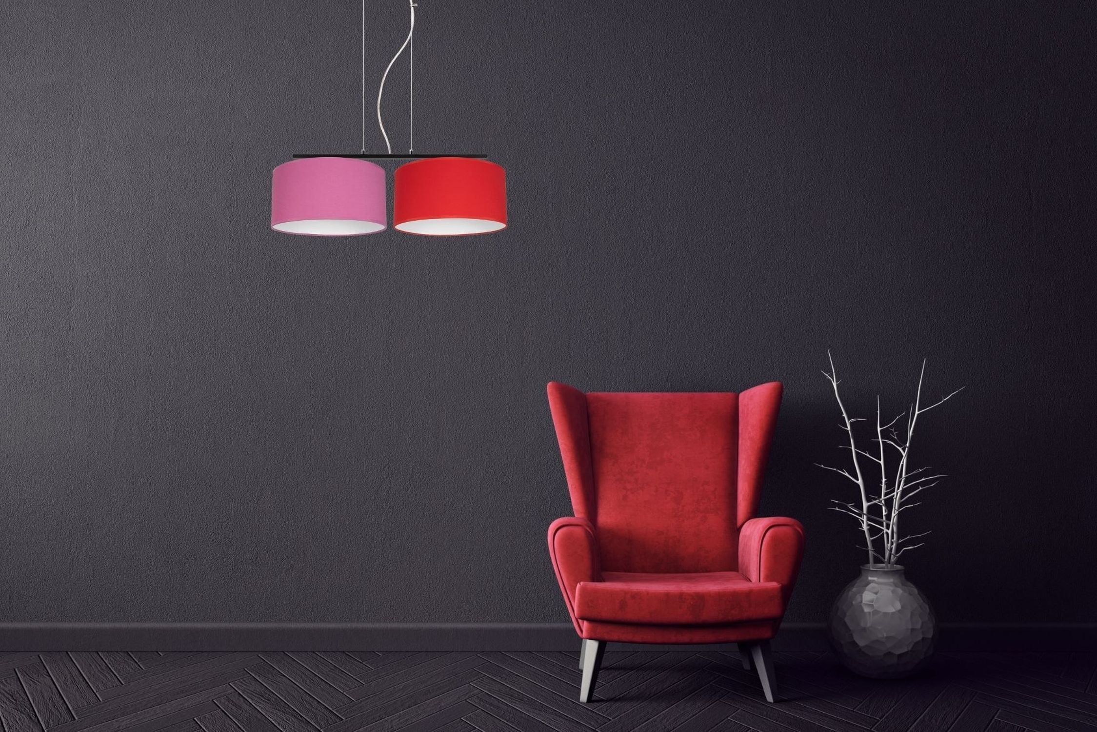 Pendelleuchte Metall Stoff E27 70 cm Rosa Rot blendarm