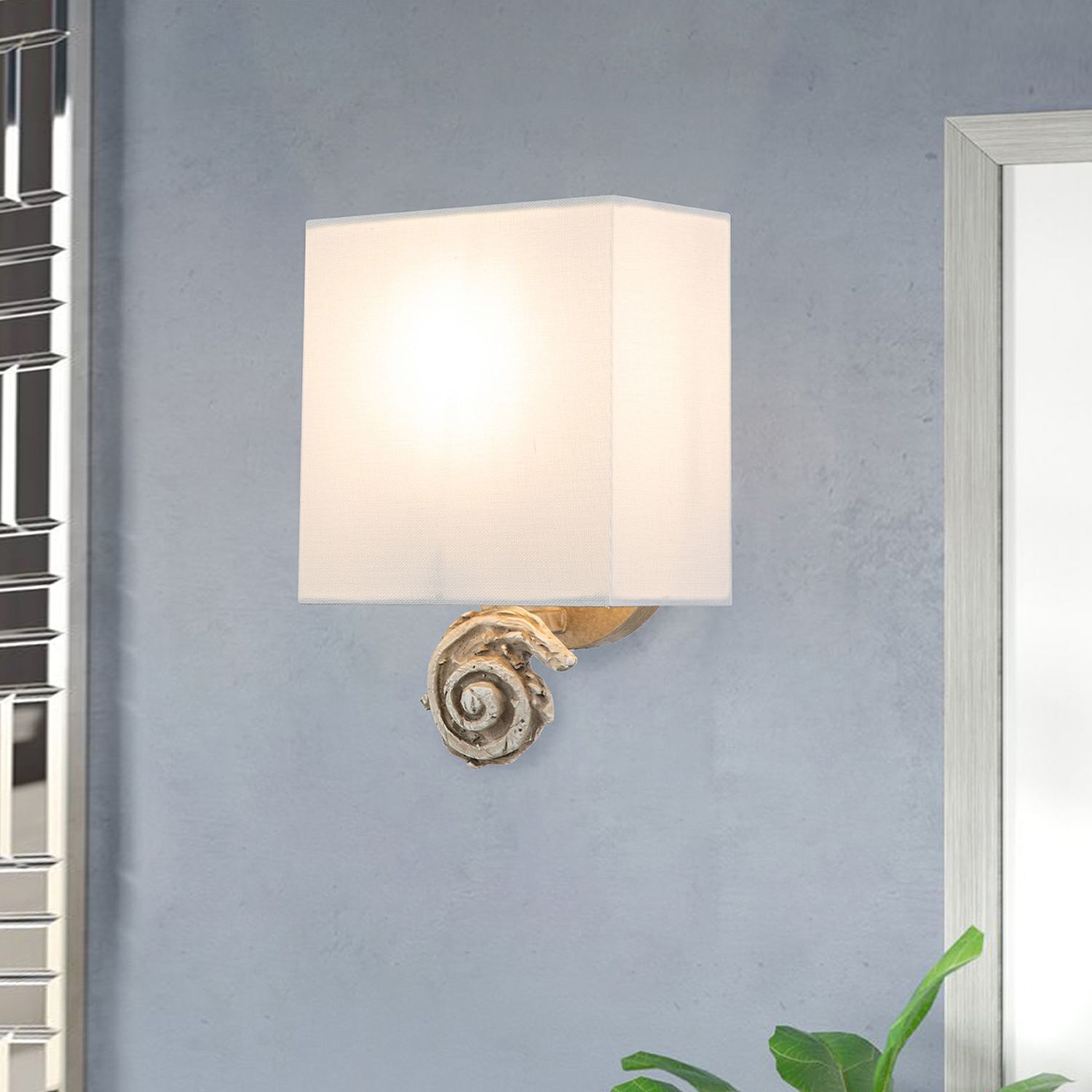Kleine Wandleuchte Stoff H: 25,4 cm Creme Weiß Lampe, Leuchte