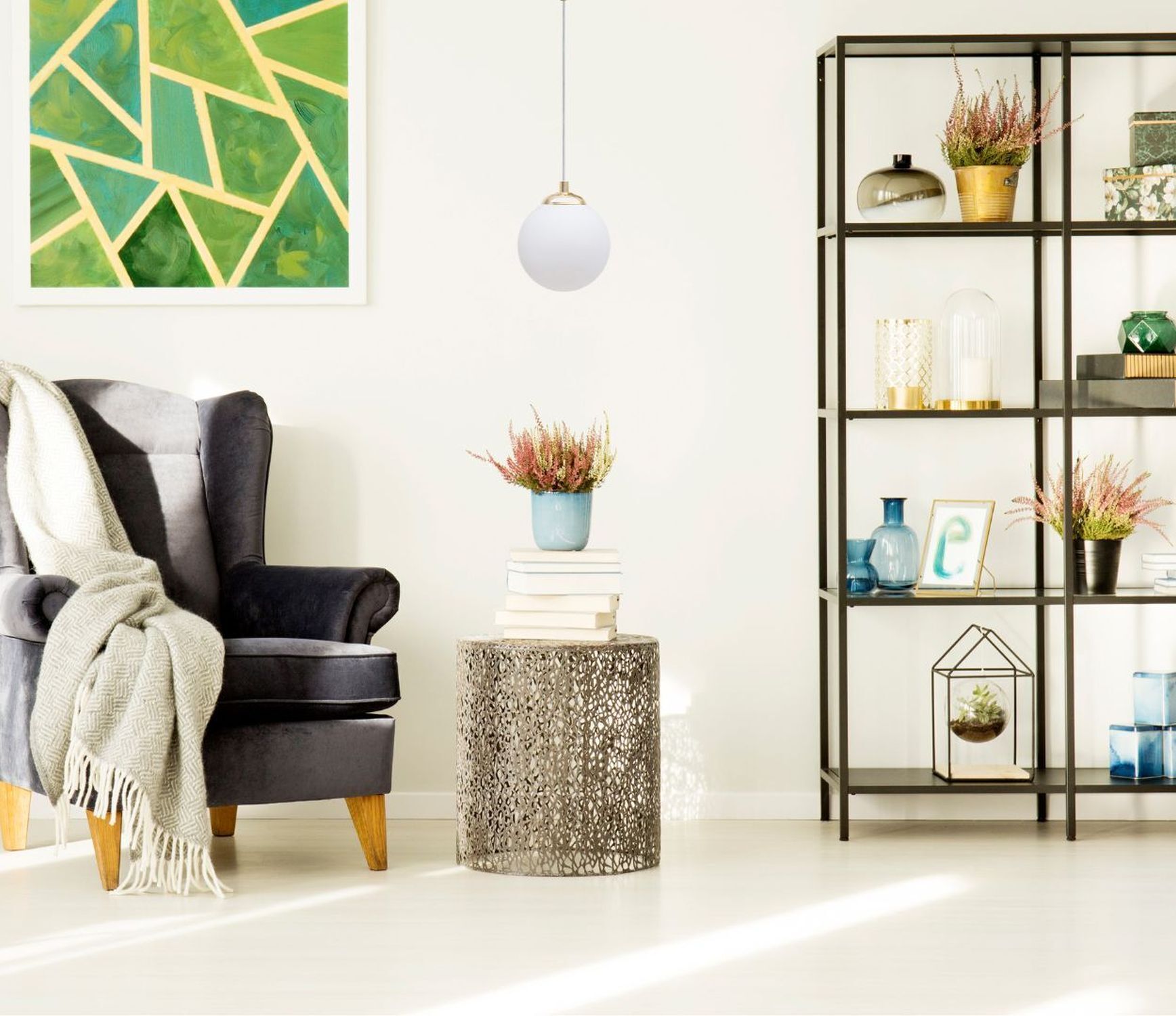 sofa, Sessel, Decke, Beistelltisch, Bücherregal