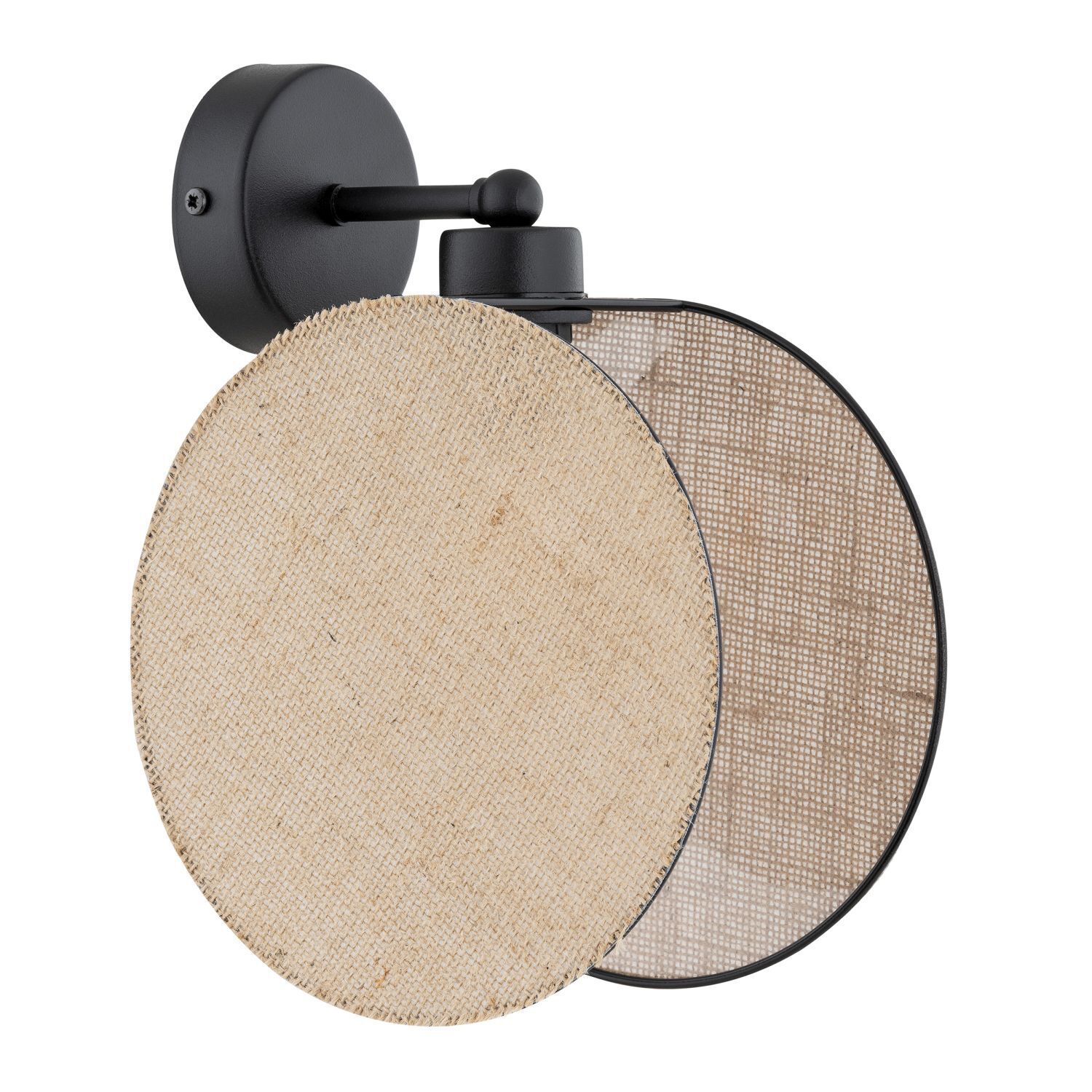 Wandlampe Stoff Metall Ø 20 cm rund Schwarz Beige E27 THAIS Dekoration für Zuhause