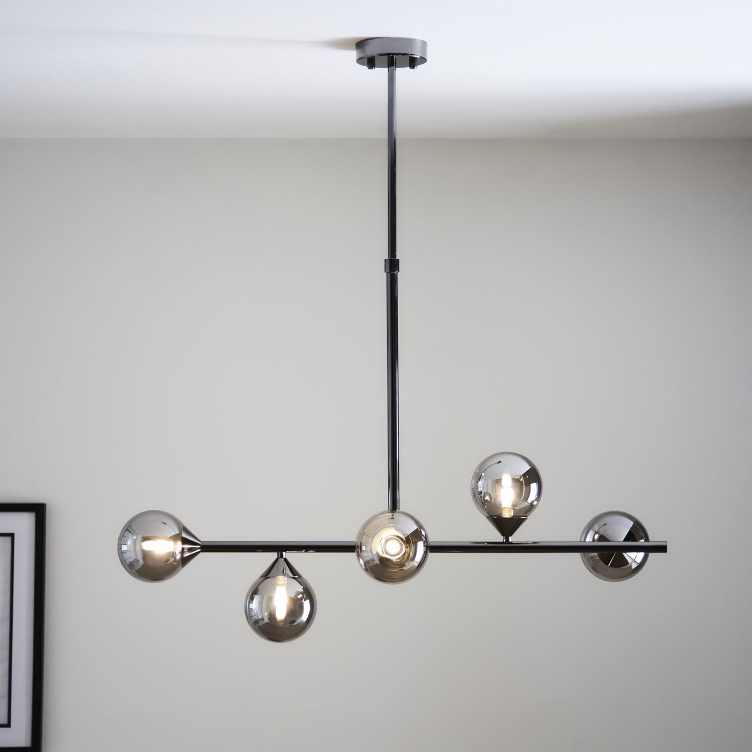 Deckenlampe Rauchglas Metall 90 cm lang H: max. 117 cm G9