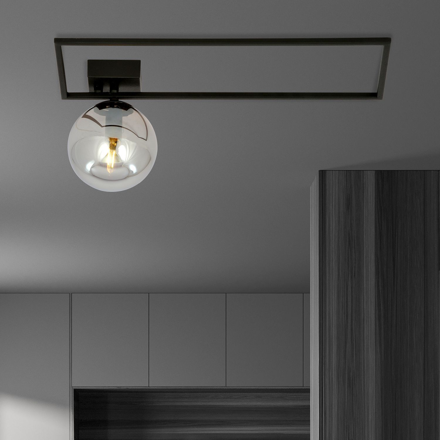 Deckenlampe Kugelschirm L: 50 cm Schwarz Grau E14 Glas Metall