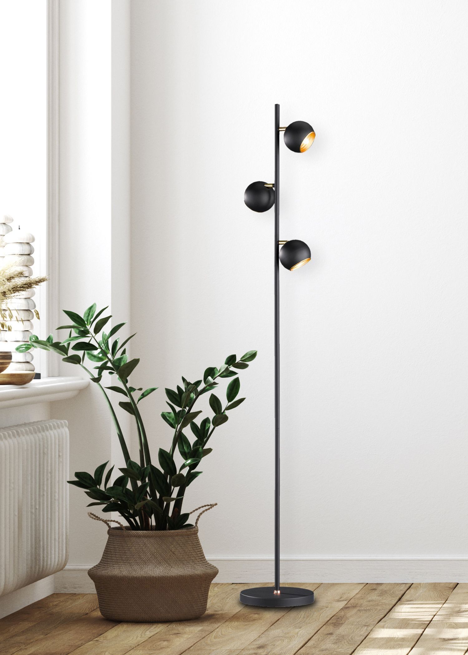 Kleine Stehlampe Metall G9 155 cm hoch in Schwarz Gold Lampe, Pflanze, Stehlampe