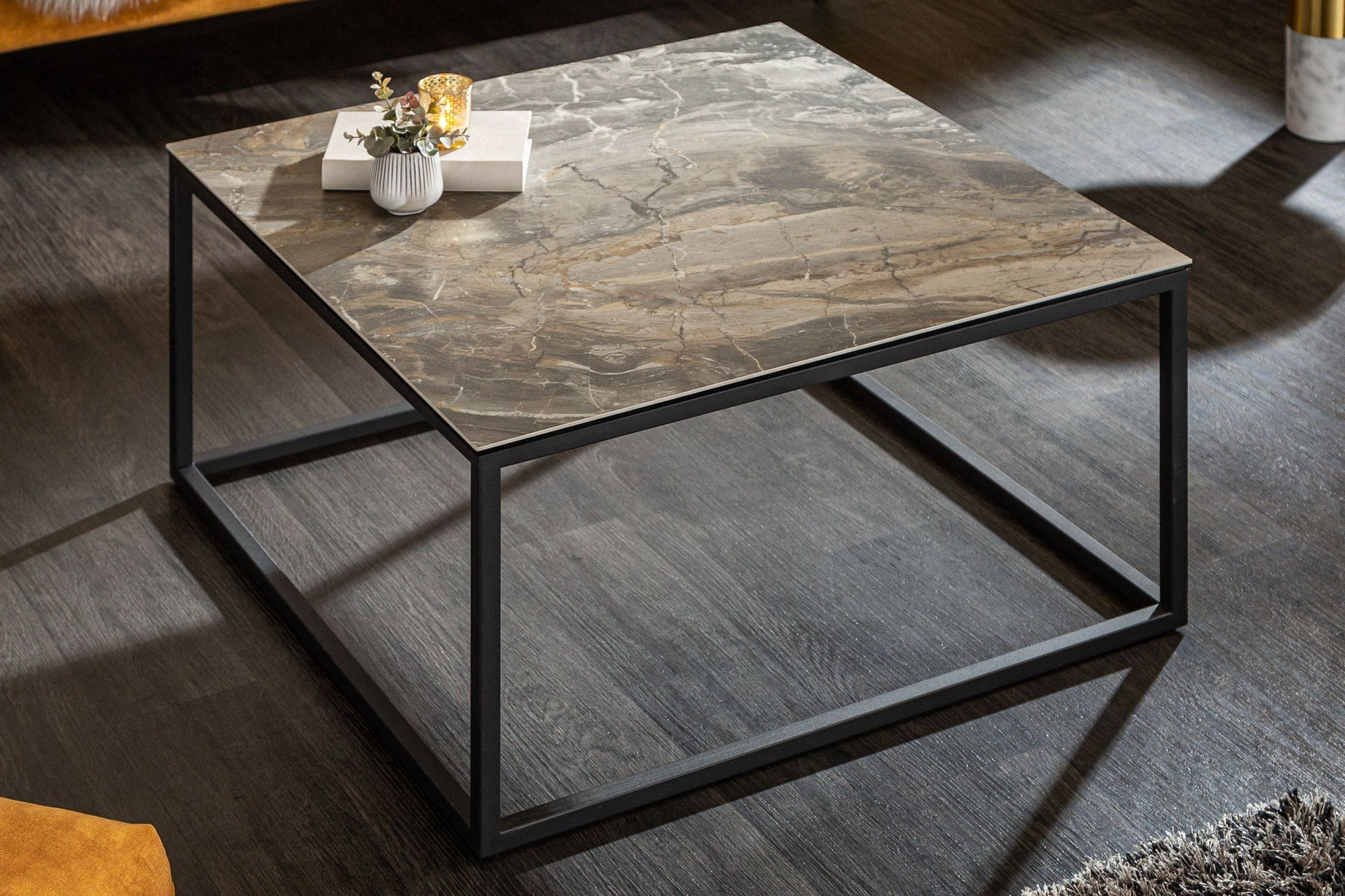Couchtisch Keramik in Marmor Optik Schwarz 75x75cm (LxBxH)