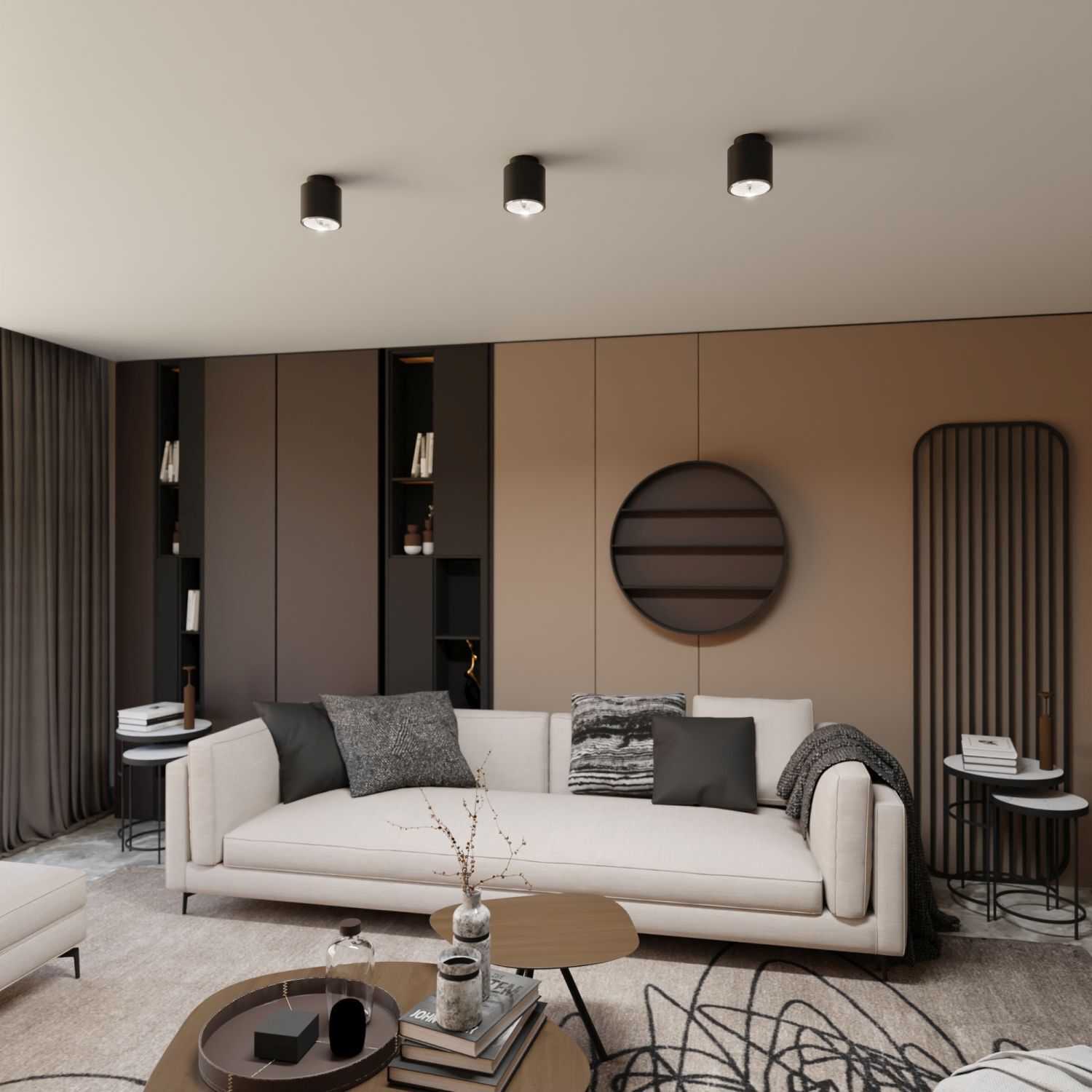 Aufputz Deckenlampe Metall Ø 11,5 cm klein GU10 AR111 Schwarz Dekoration für Zuhause, Innenarchitektur, Wohnzimmer, Lampe, Couch