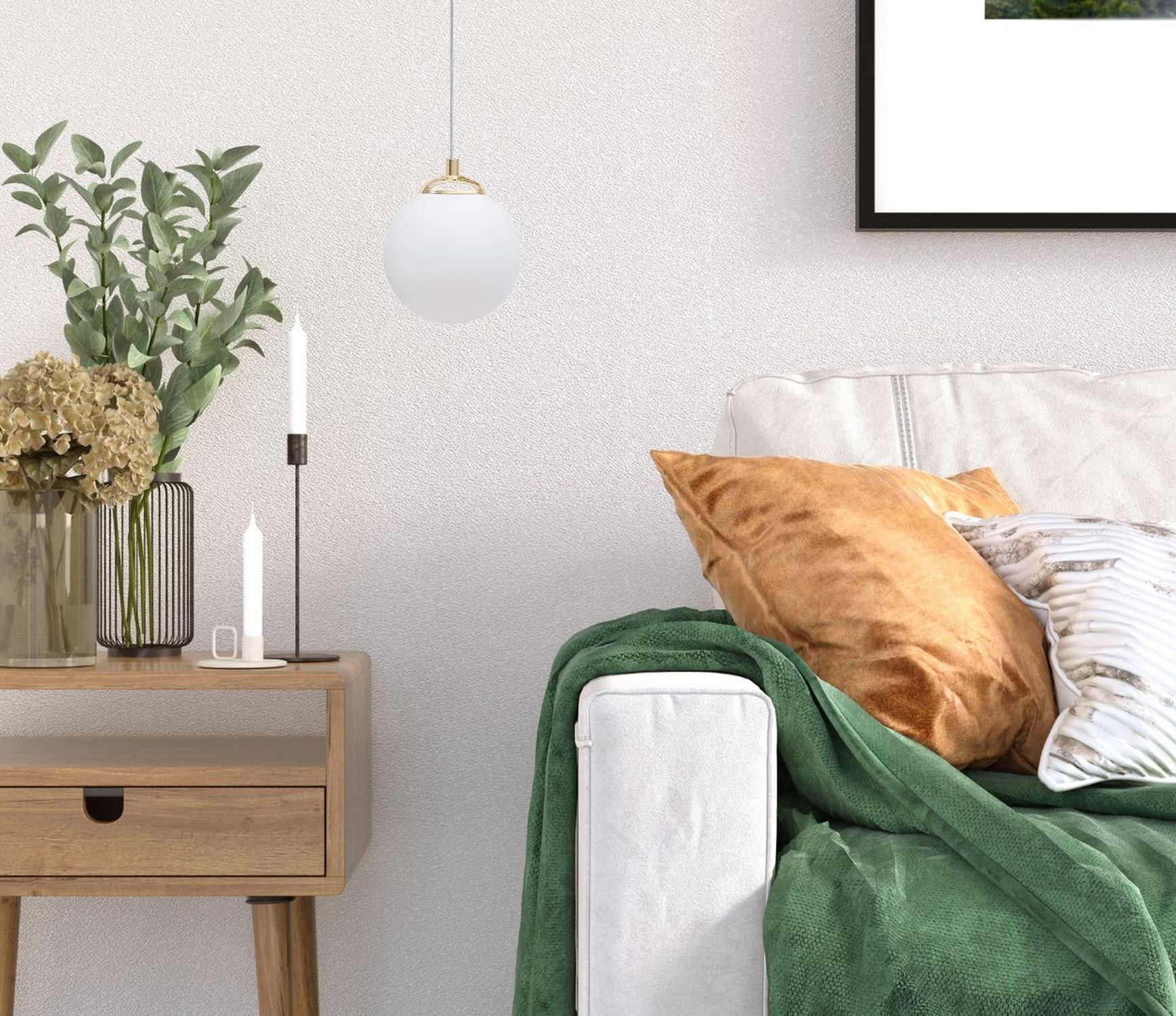 wohnzimmer, tisch, leuchter, pflanzen, kissen