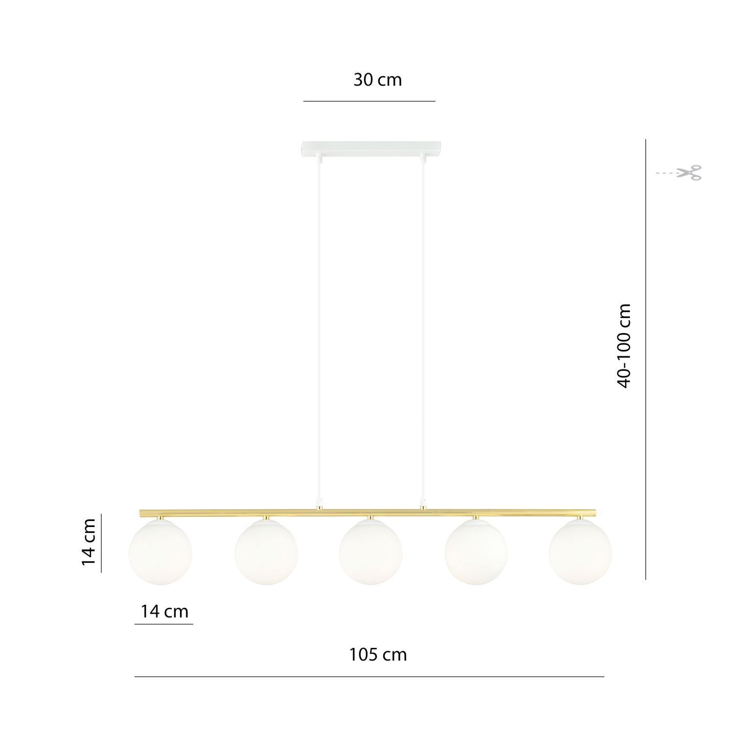 Pendelleuchte Weiß Gold 5x E14 Kugelschirm Glas Metall