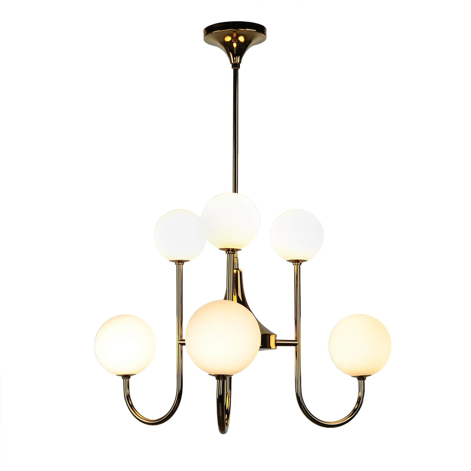 Deckenleuchte Jugendstil Messing Glas in Gold 6-flammig