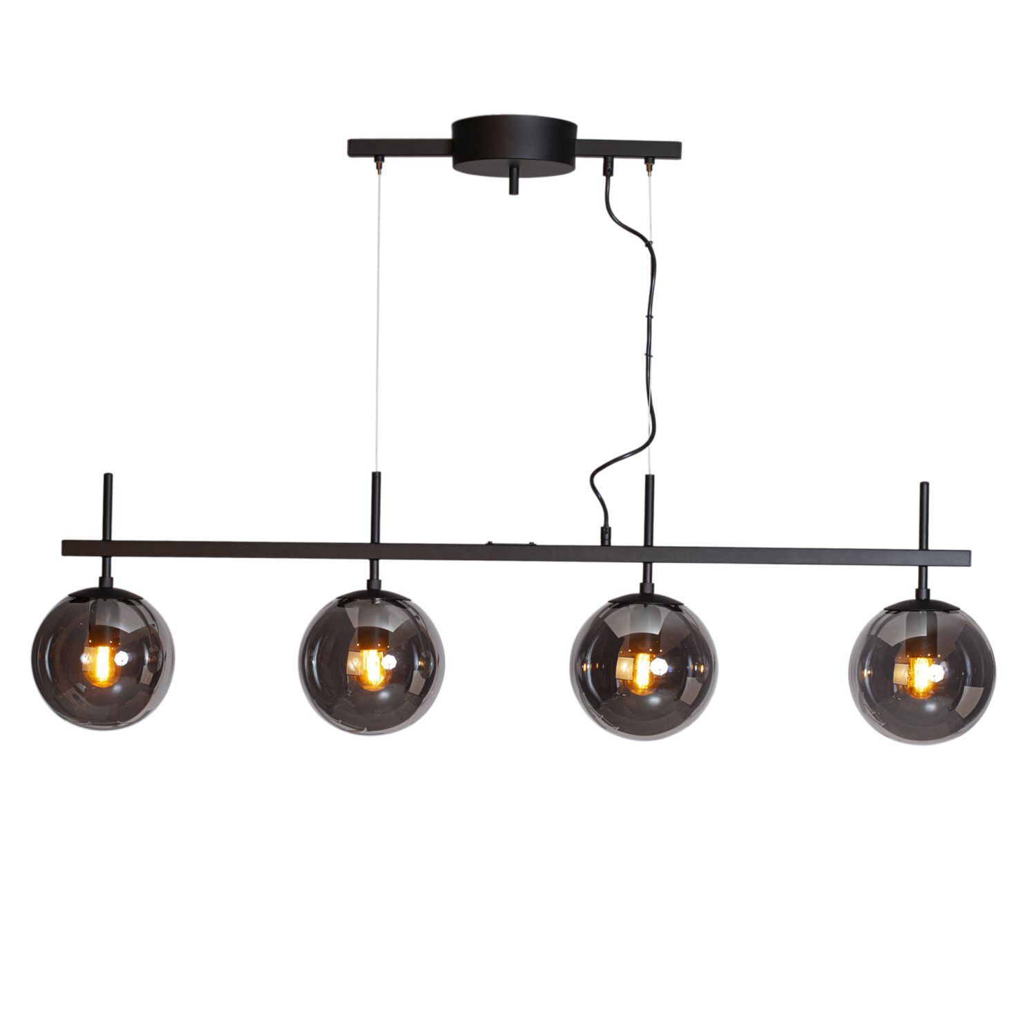 Pendelleuchte Schwarz Grau B: 117 cm Metall Rauchglas 4x E27