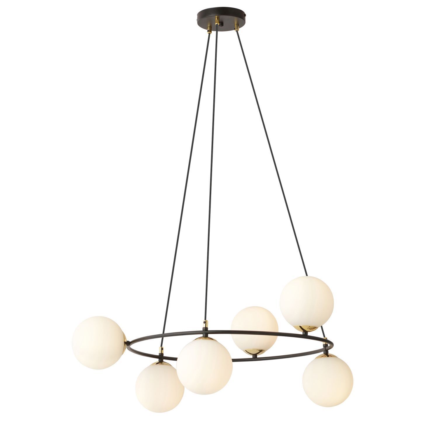Hängelampe Metall Glas rund Ø 75 cm in Schwarz Weiß Gold