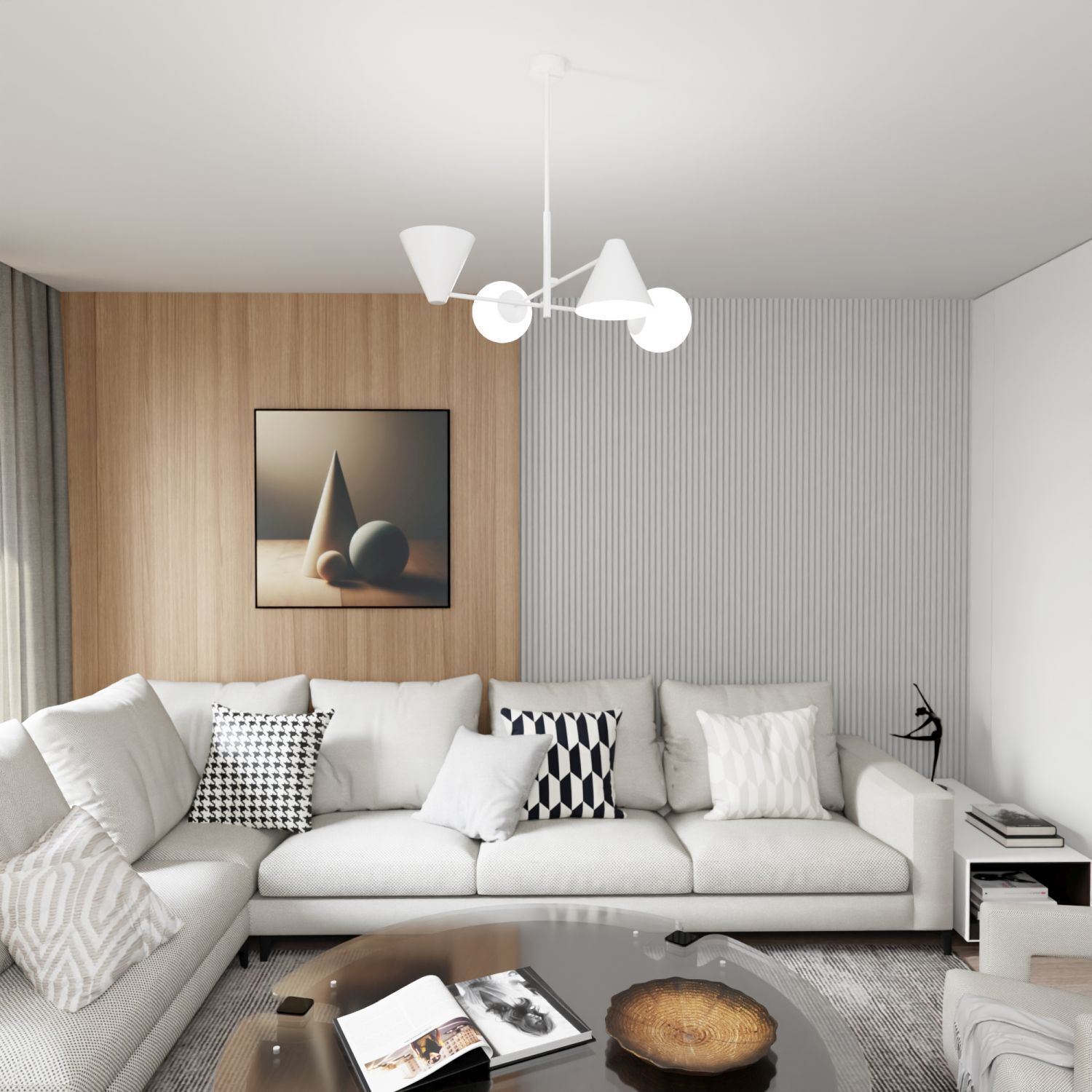 Deckenleuchte Weiß blendarm Metall Glas E14 4-flammig Dekoration für Zuhause, Couch, Wohnzimmer, Kissen, Tabelle