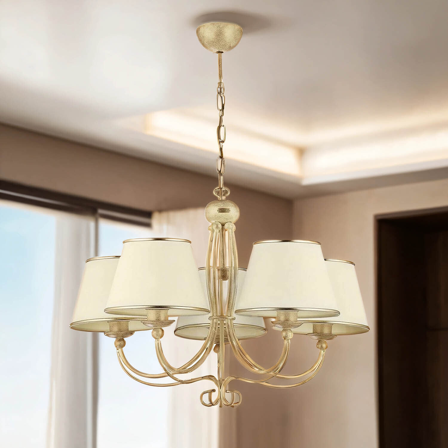 Kronleuchter in Shabby Gold Weiß BERTHA Esstisch Leuchter, Lampe