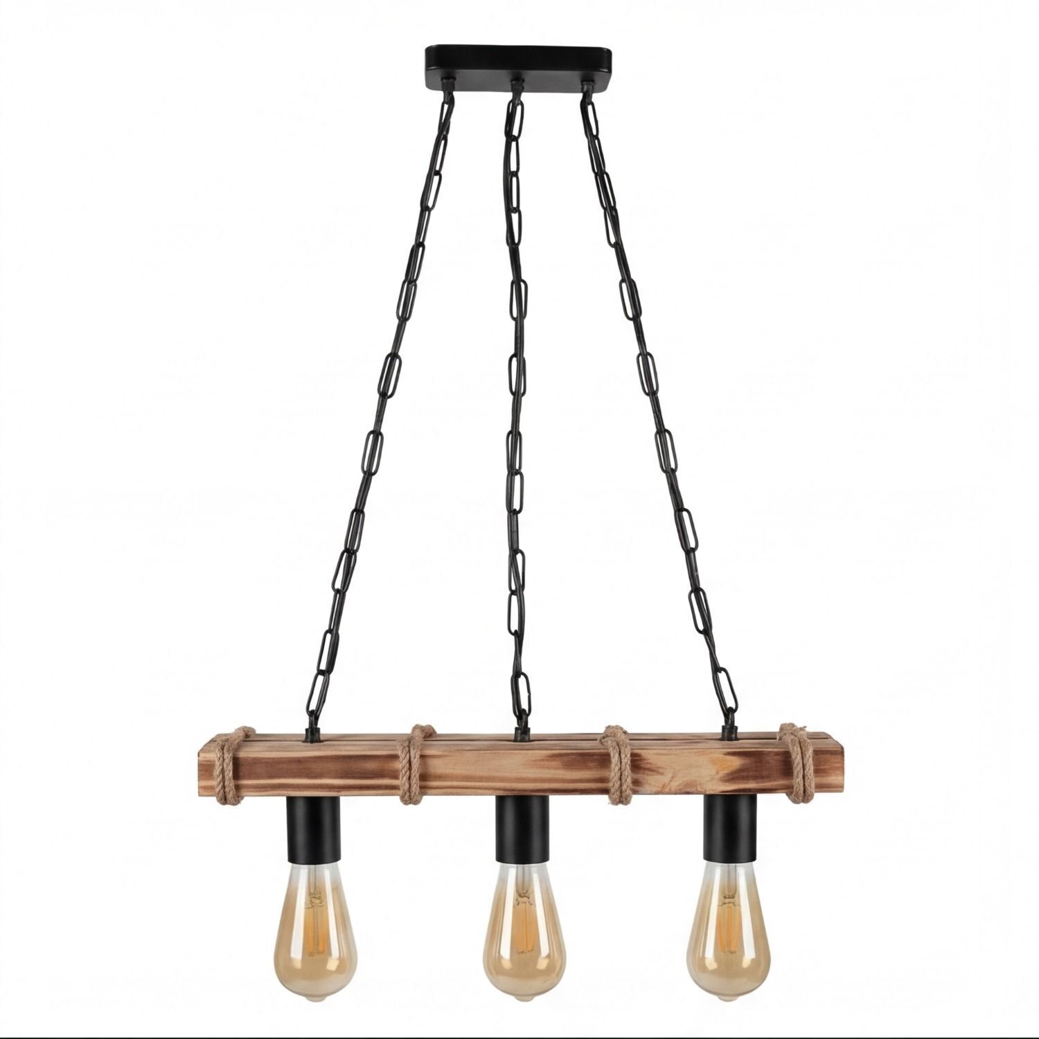 Hängeleuchte Metall E27 H: max. 85 cm 3-flammig LIRIEN Hängeleuchte, Holzregal, Drei Lampen, Edison-Bulb, Industrial